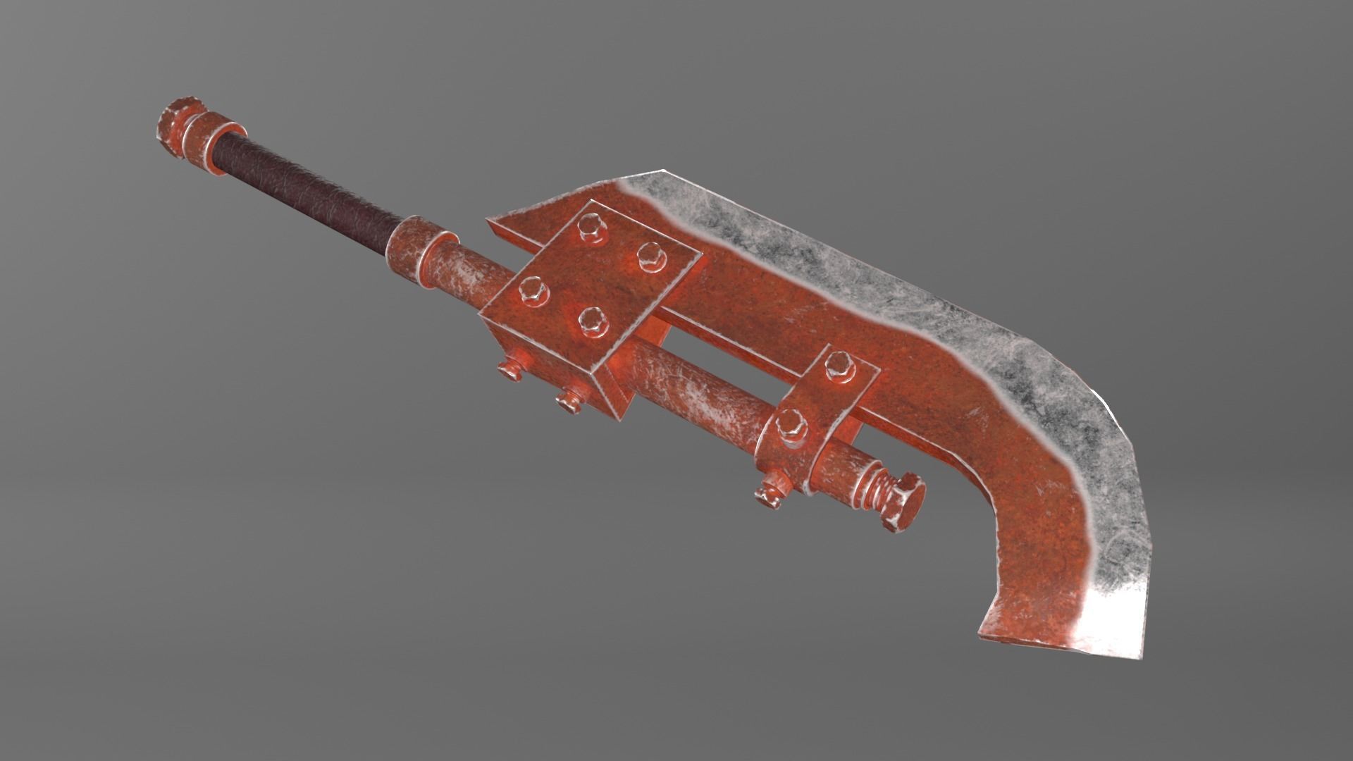 Post-apocalyptic homemade one-handed short curved blade 3D model_2
