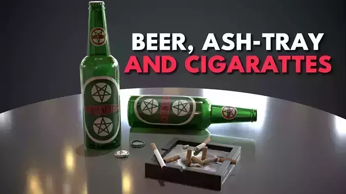 Beer and Cigarattes and Ashtray -Game Ready - PBR