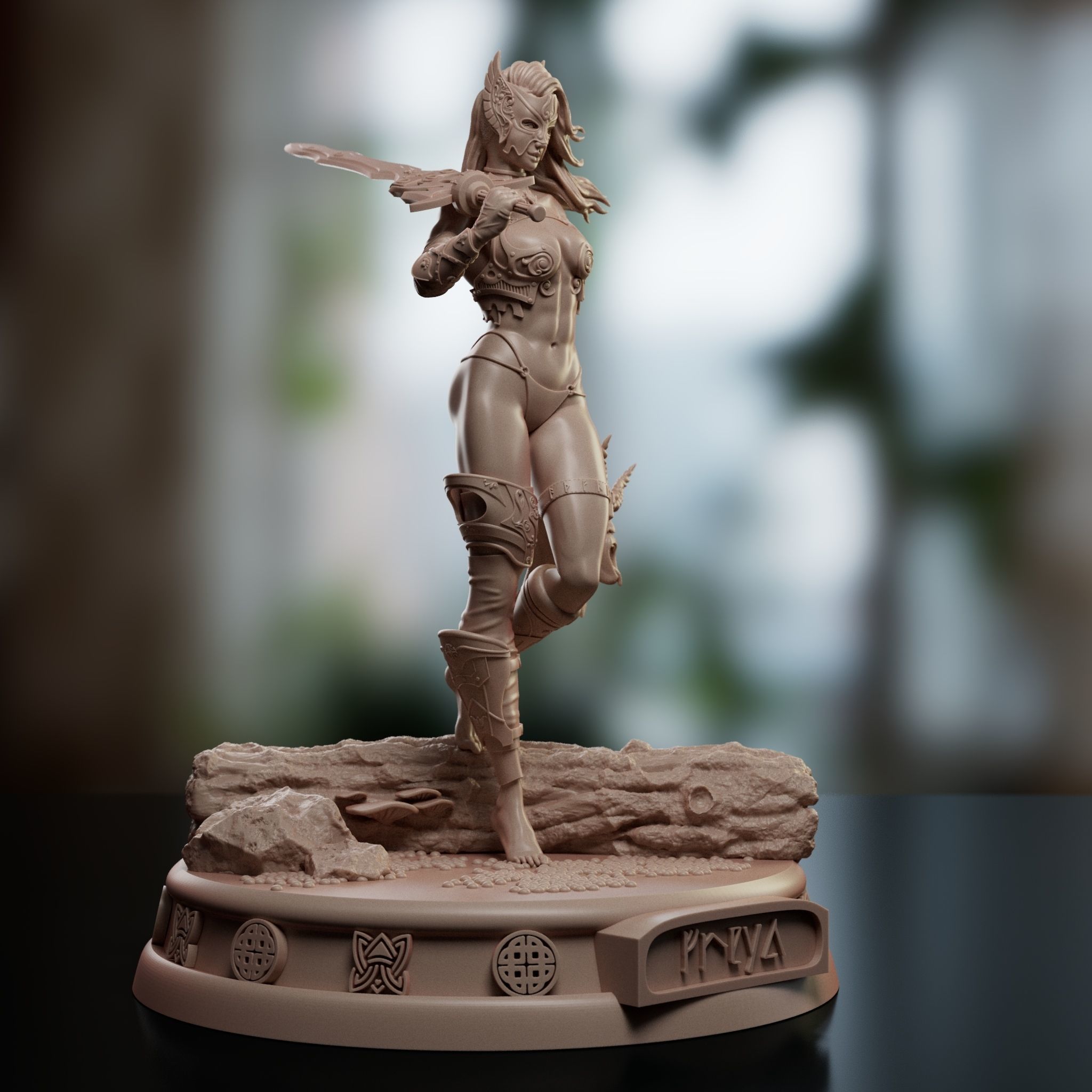 Freya statue of woman holding sword 3D print model_2
