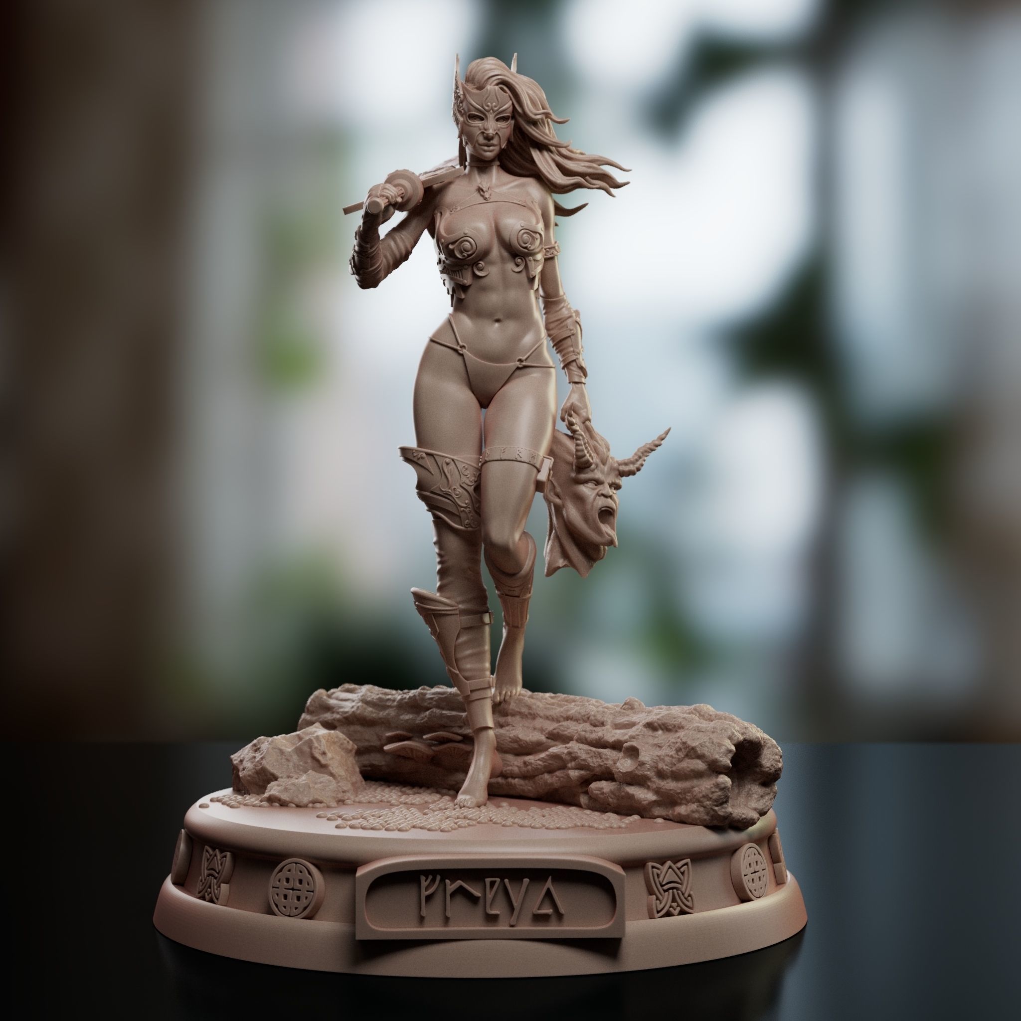 Freya statue of woman holding sword 3D print model_1