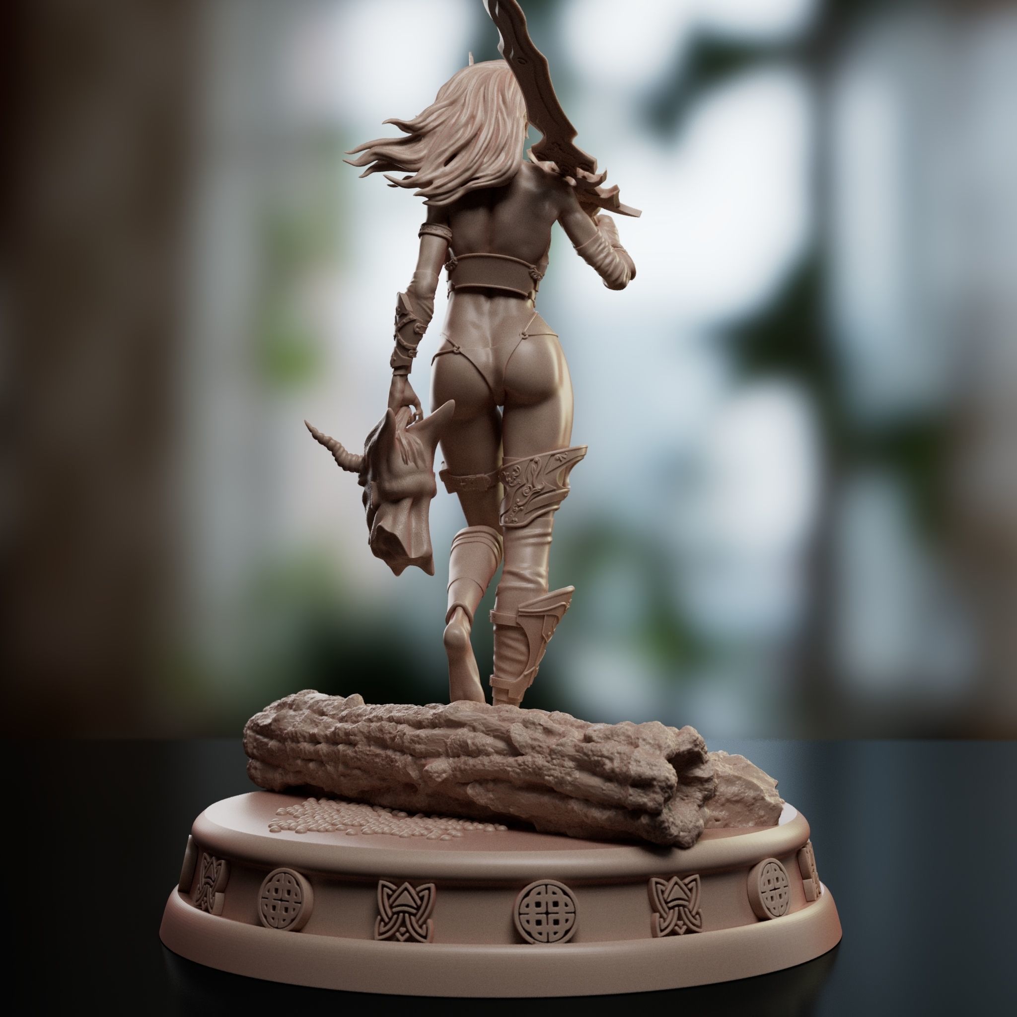 Freya statue of woman holding sword 3D print model_3