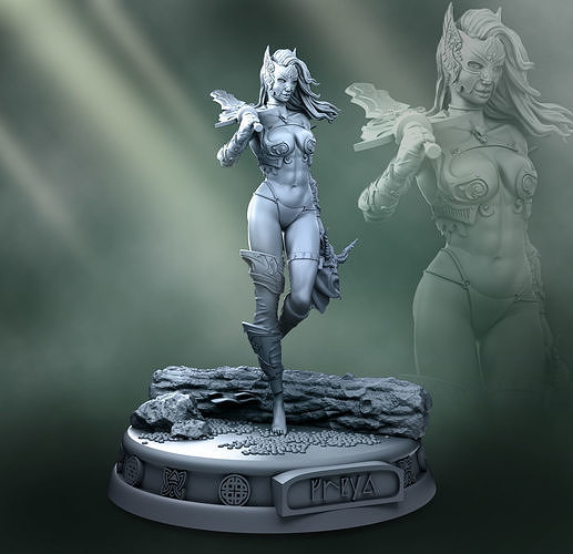 Freya statue of woman holding sword 3D print model