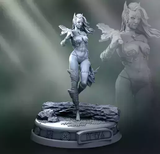 Freya statue of woman holding sword