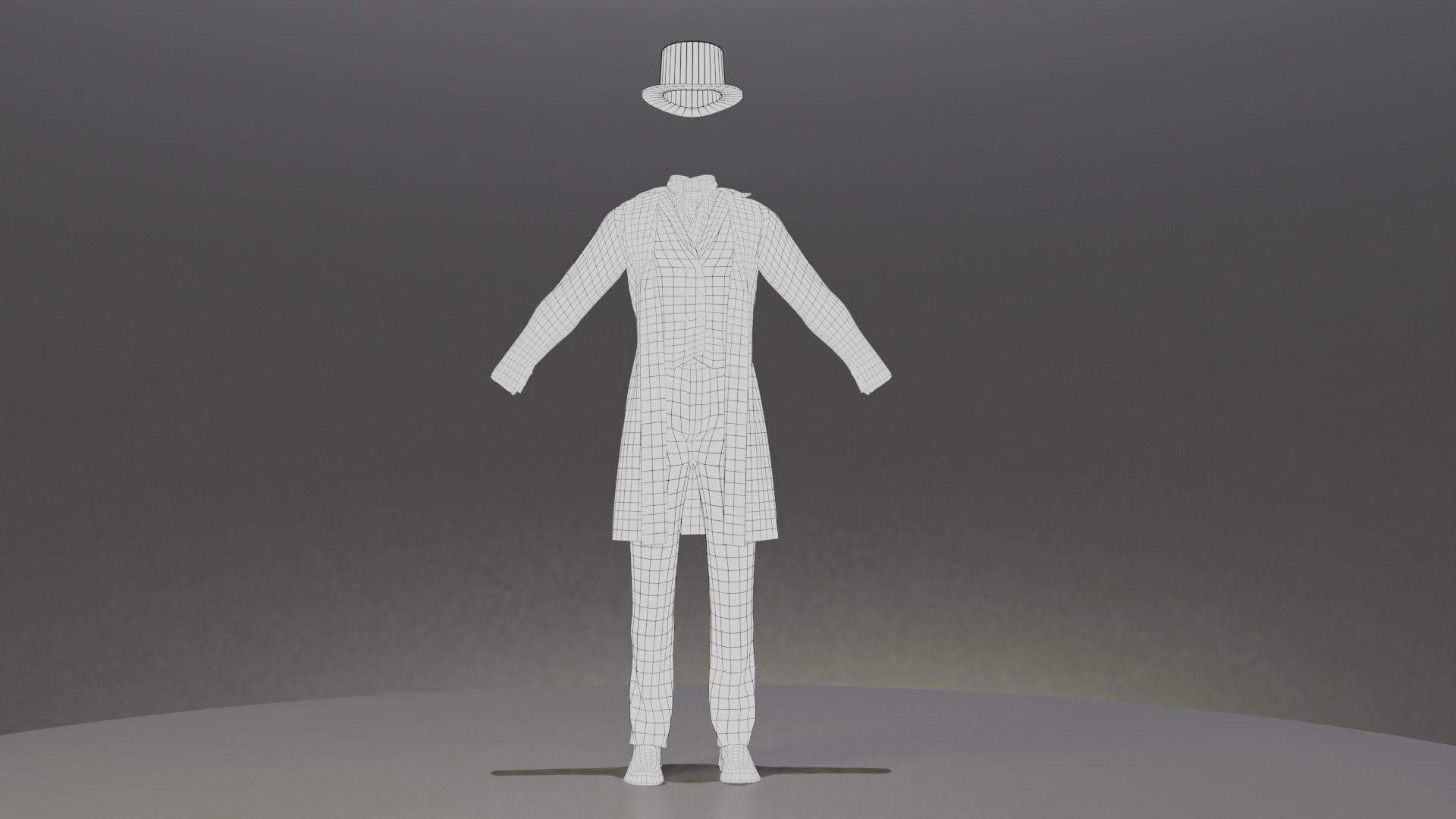 Victorian Man Suite and hat Low-poly 3D model_15