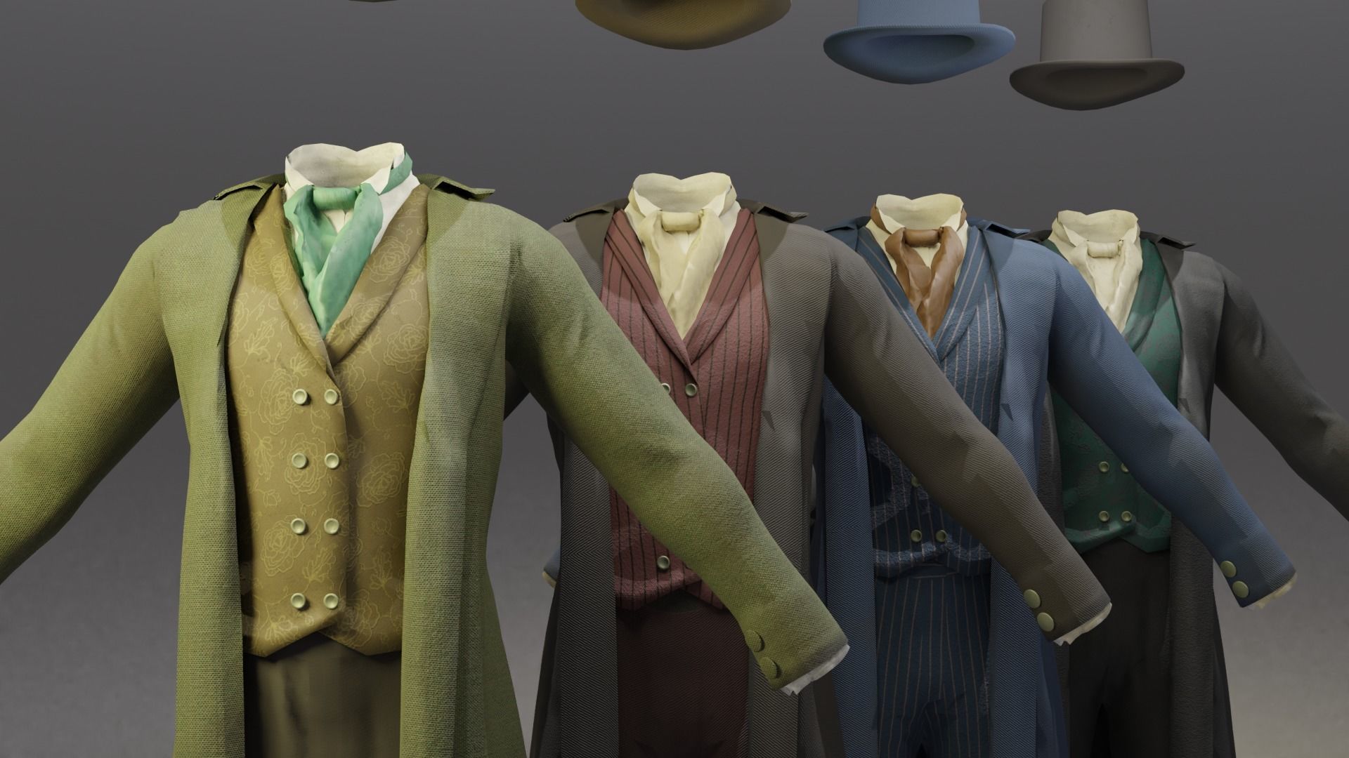Victorian Man Suite and hat Low-poly 3D model_1