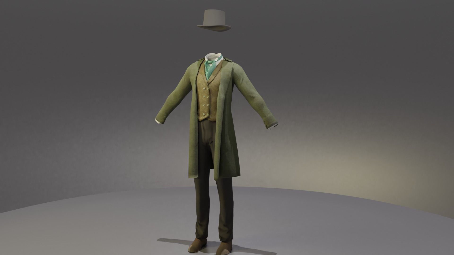 Victorian Man Suite and hat Low-poly 3D model_12