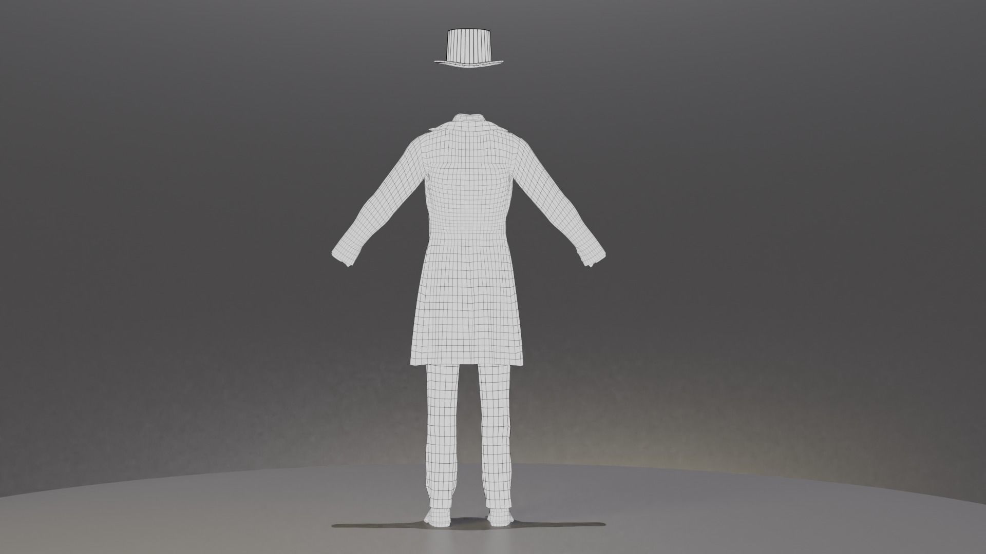 Victorian Man Suite and hat Low-poly 3D model_16