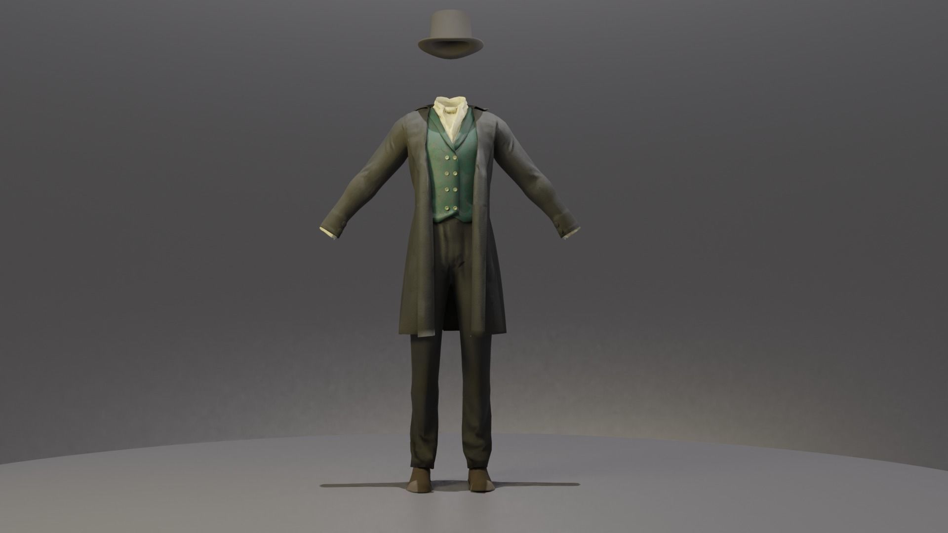 Victorian Man Suite and hat Low-poly 3D model_9