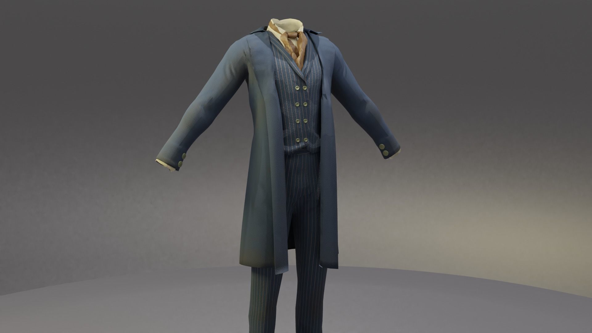 Victorian Man Suite and hat Low-poly 3D model_5