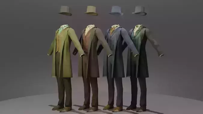 Victorian Man Suite and hat Low-poly 3D model
