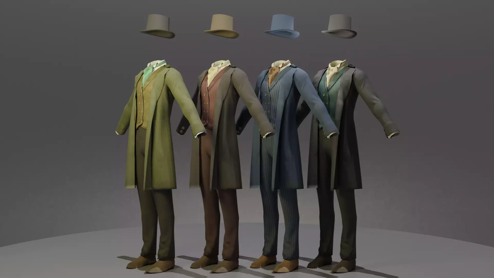 Victorian Man Suite and hat Low-poly 3D model_0