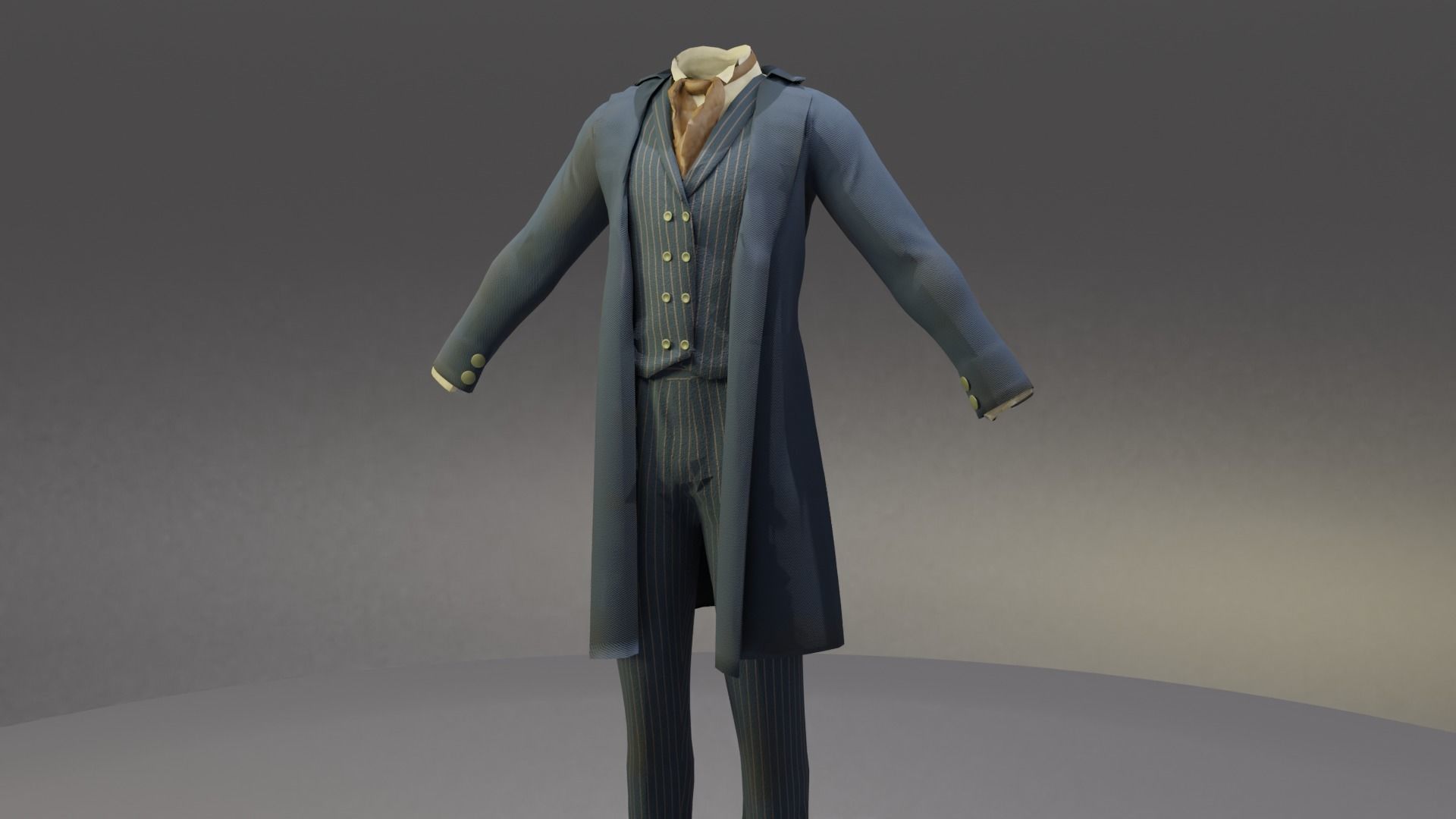 Victorian Man Suite and hat Low-poly 3D model_3