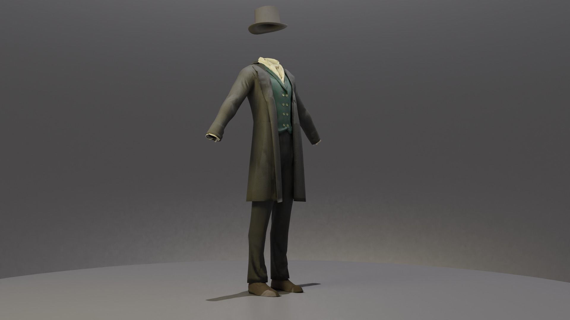 Victorian Man Suite and hat Low-poly 3D model_10