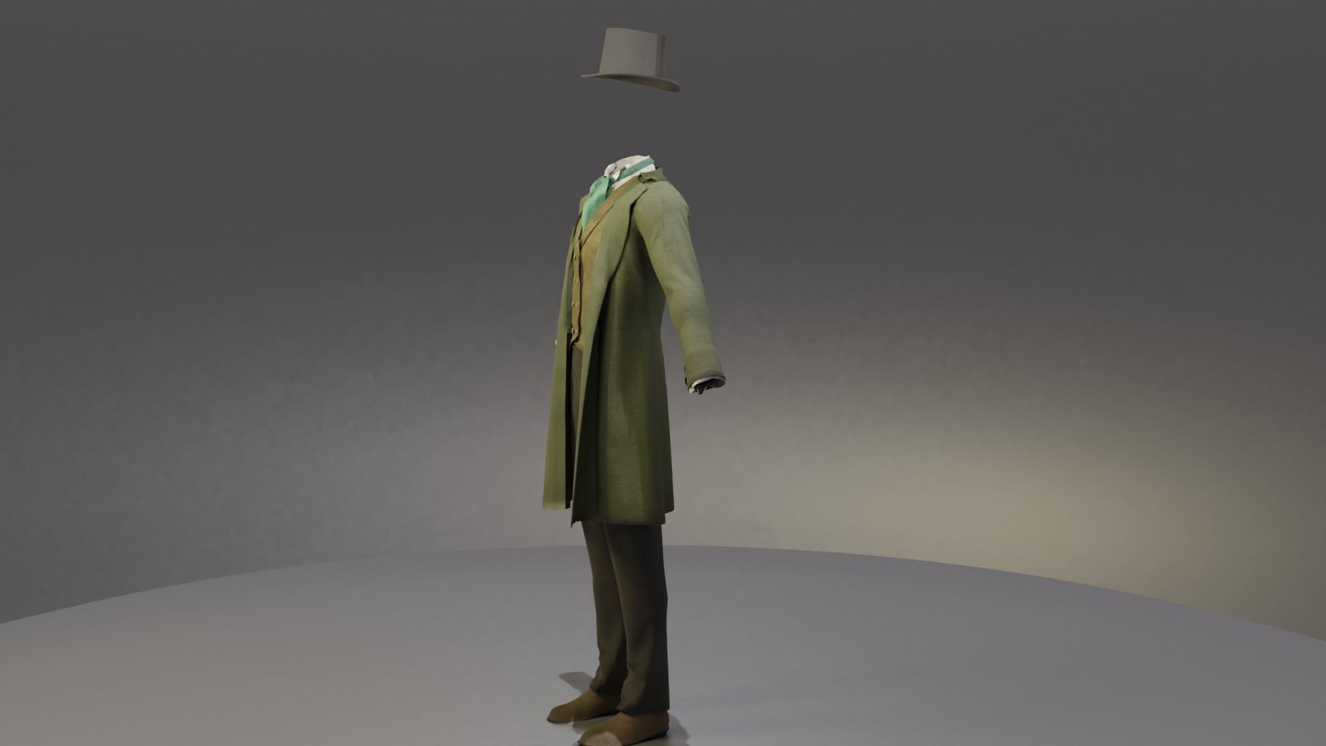 Victorian Man Suite and hat Low-poly 3D model_11