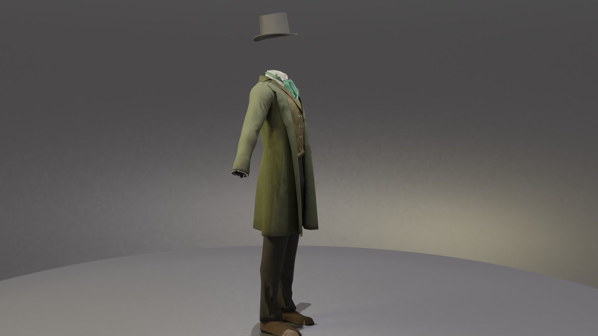 Victorian Man Suite and hat Low-poly 3D model_13