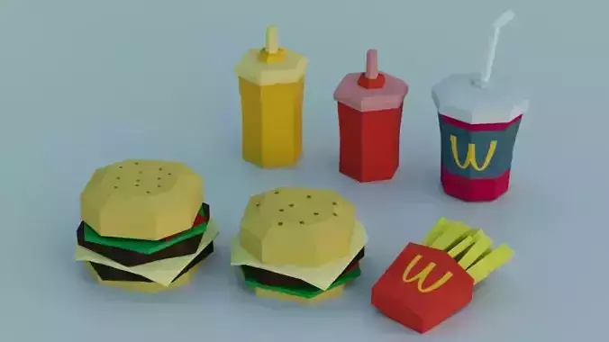 Low poly burger meal