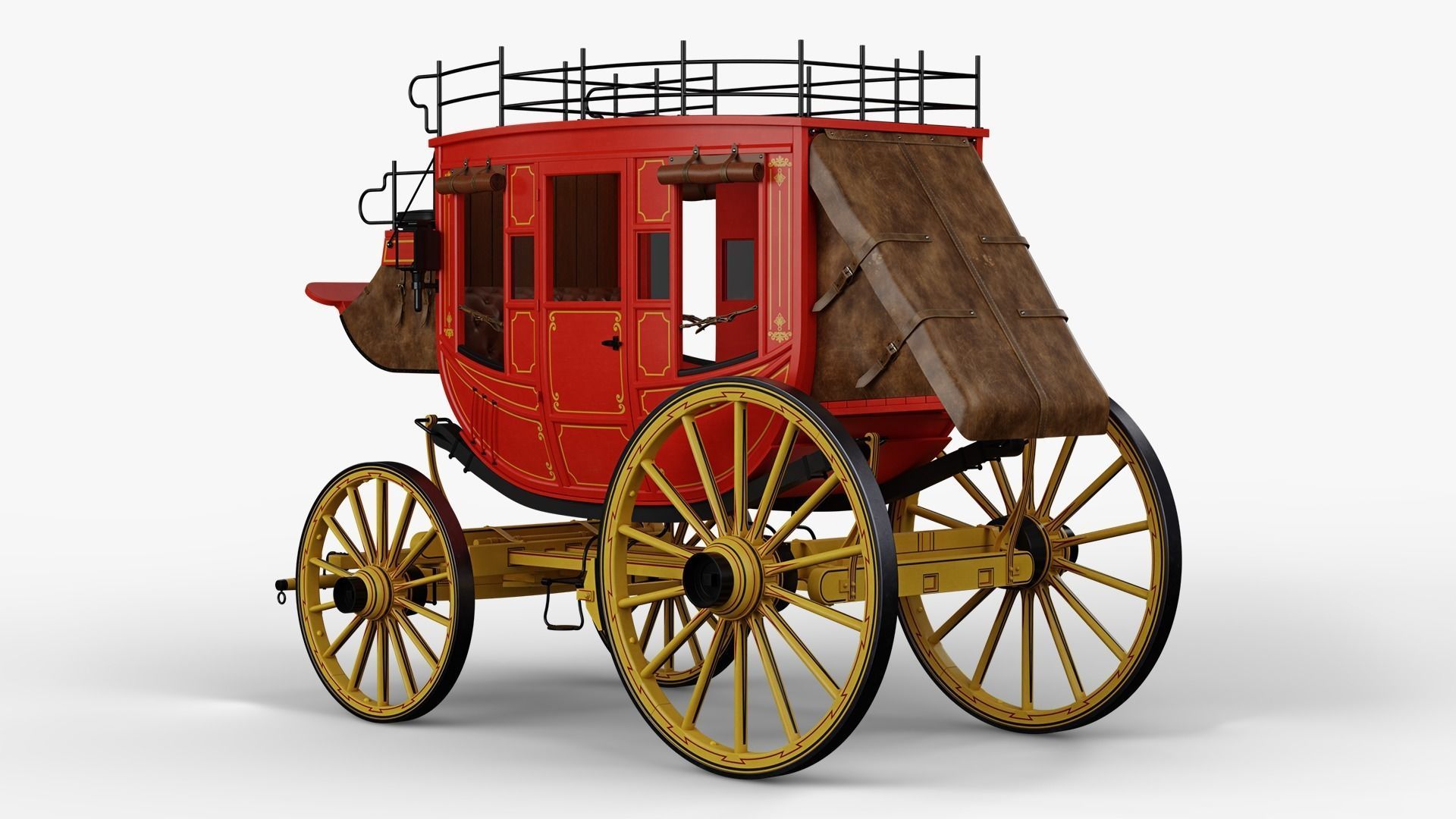 Stagecoach horse drawn carriage 3D model_3