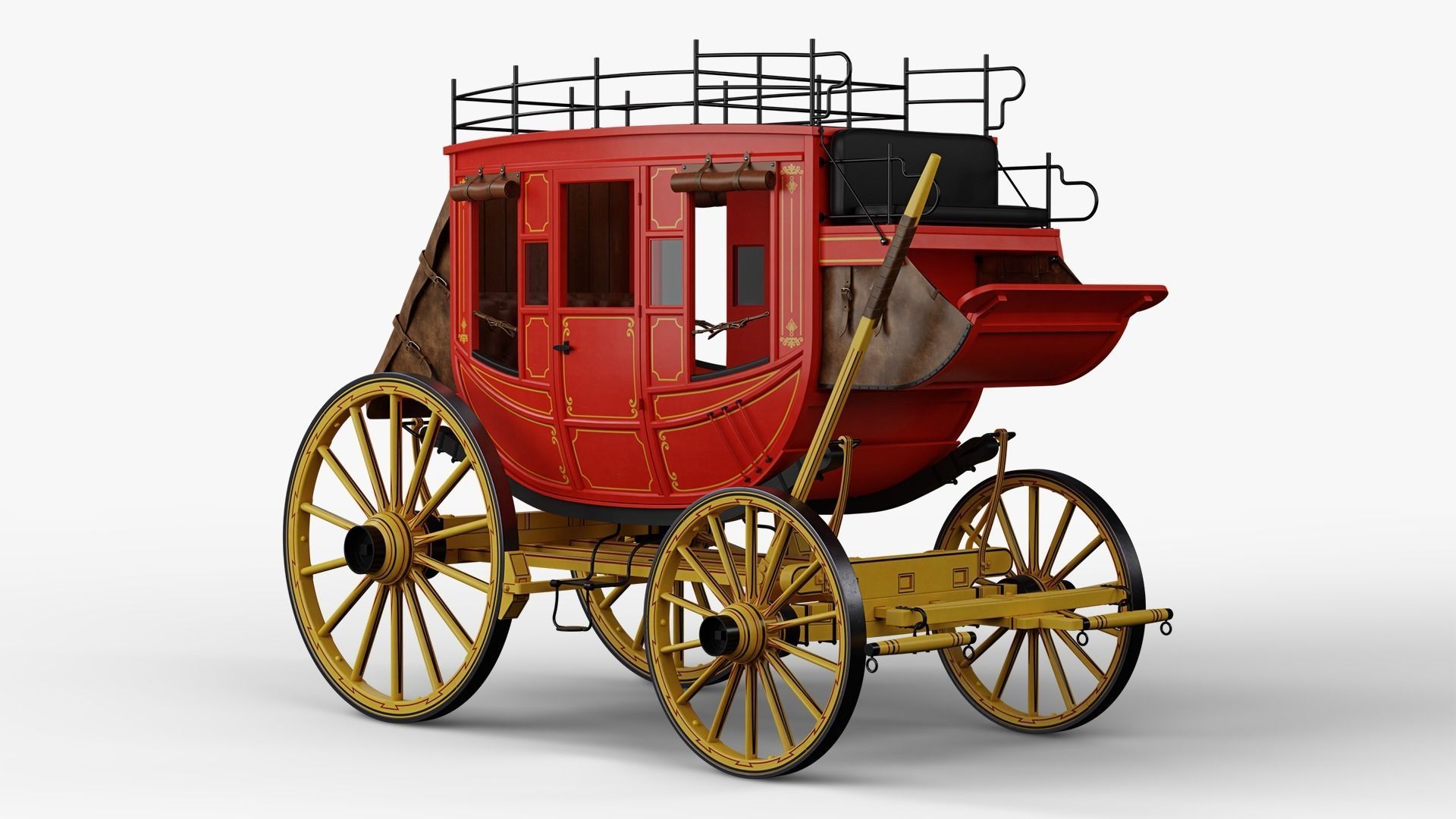 Stagecoach horse drawn carriage 3D model_7