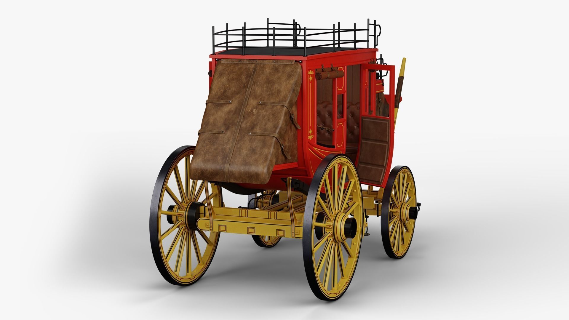 Stagecoach horse drawn carriage 3D model_9