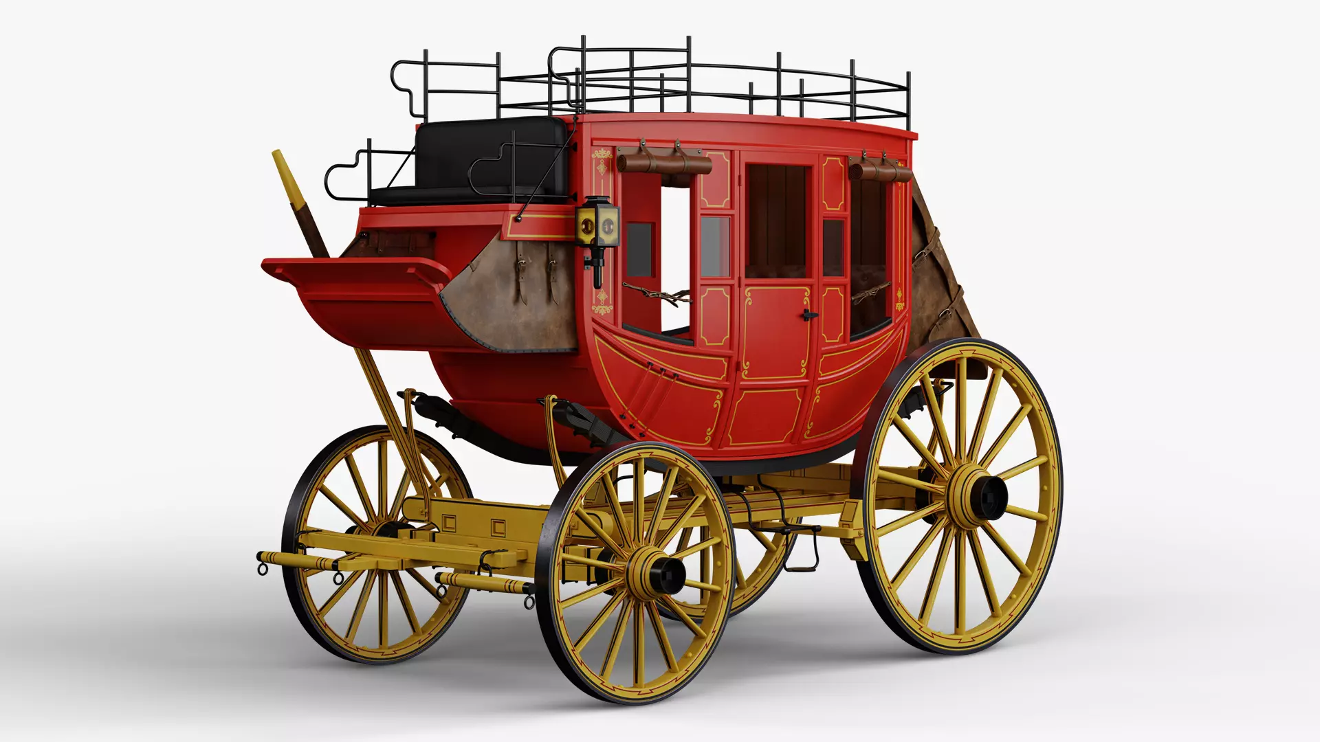Stagecoach horse drawn carriage 3D model_0