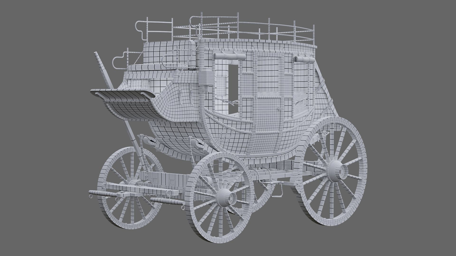 Stagecoach horse drawn carriage 3D model_11