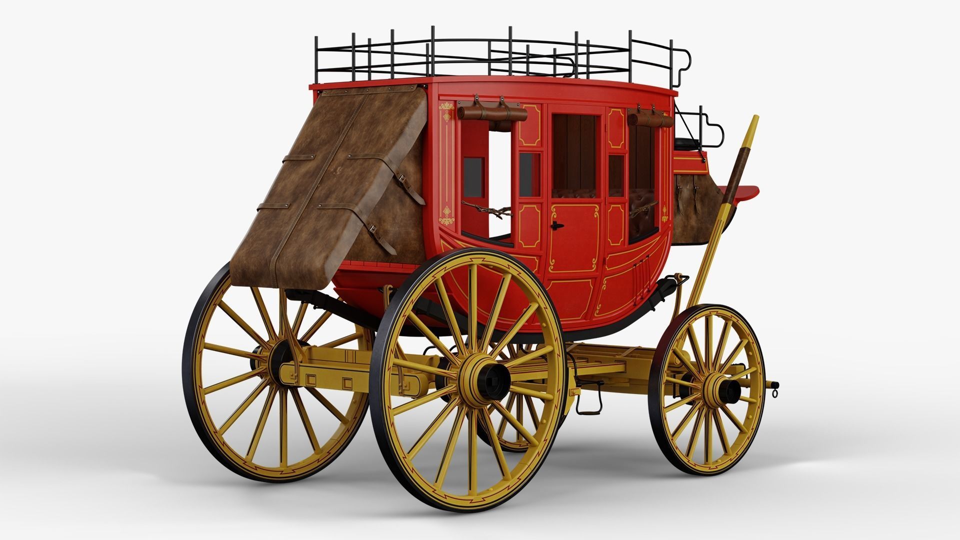 Stagecoach horse drawn carriage 3D model_4