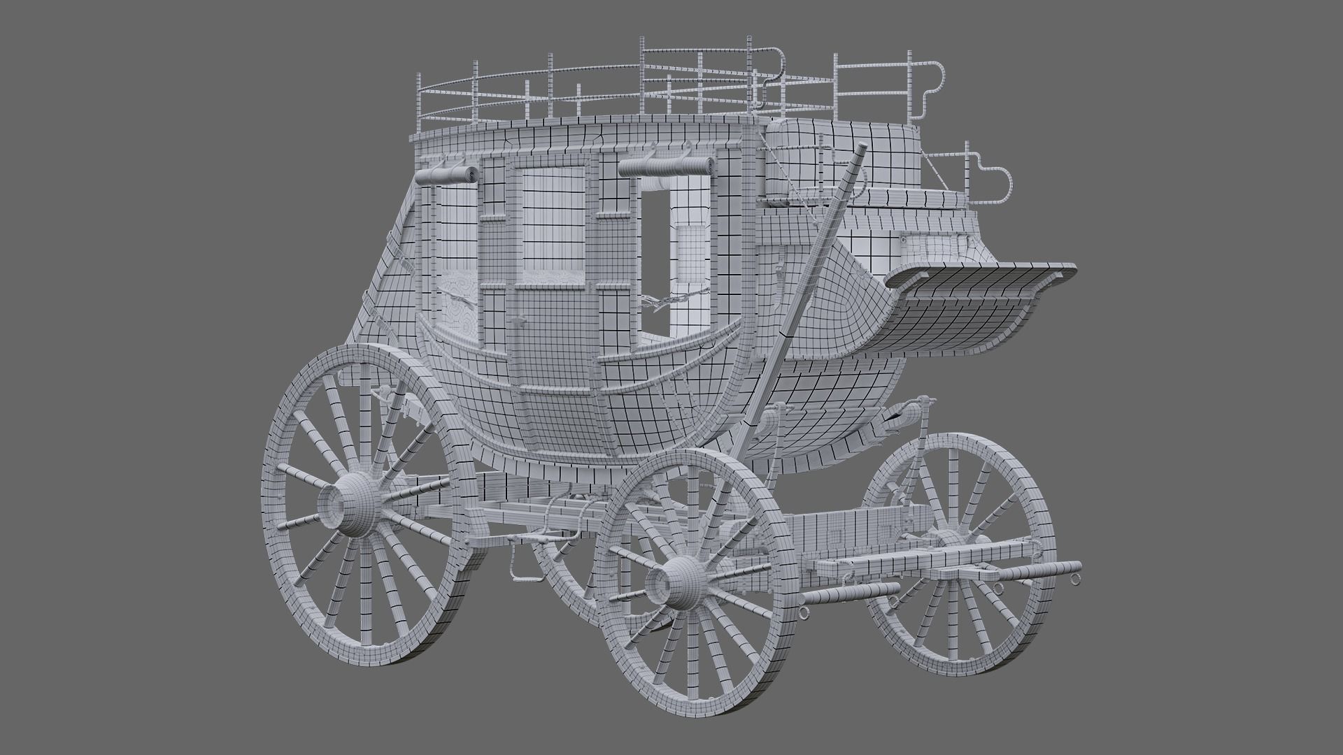 Stagecoach horse drawn carriage 3D model_16