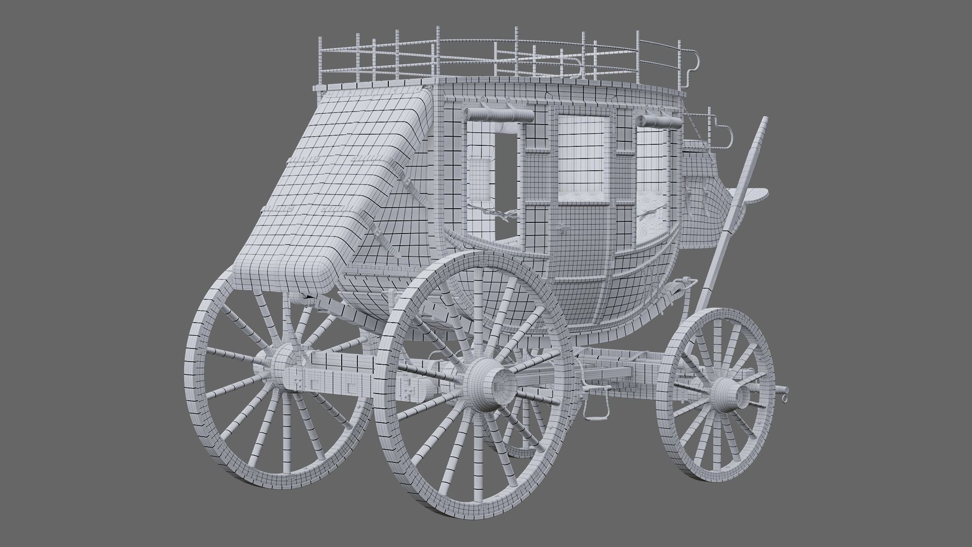 Stagecoach horse drawn carriage 3D model_14