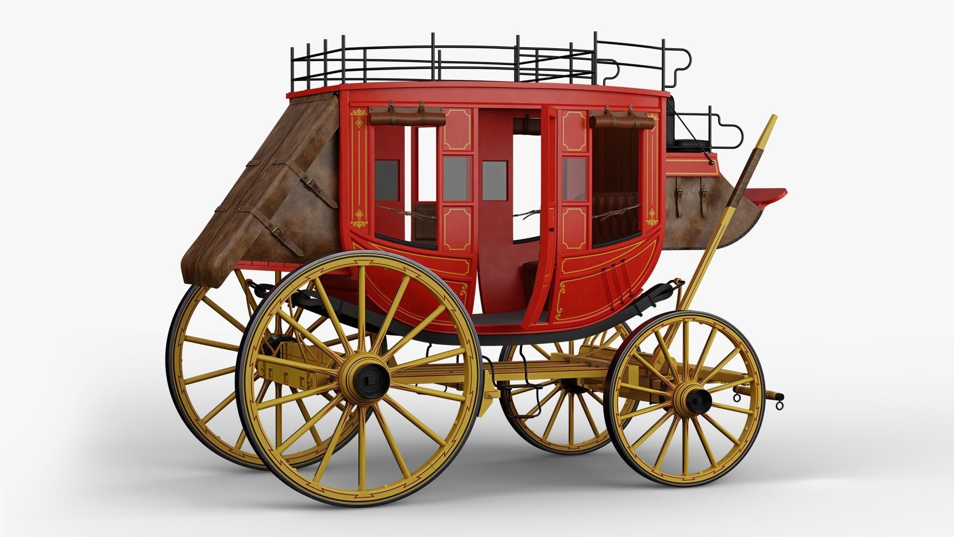 Stagecoach horse drawn carriage 3D model_5