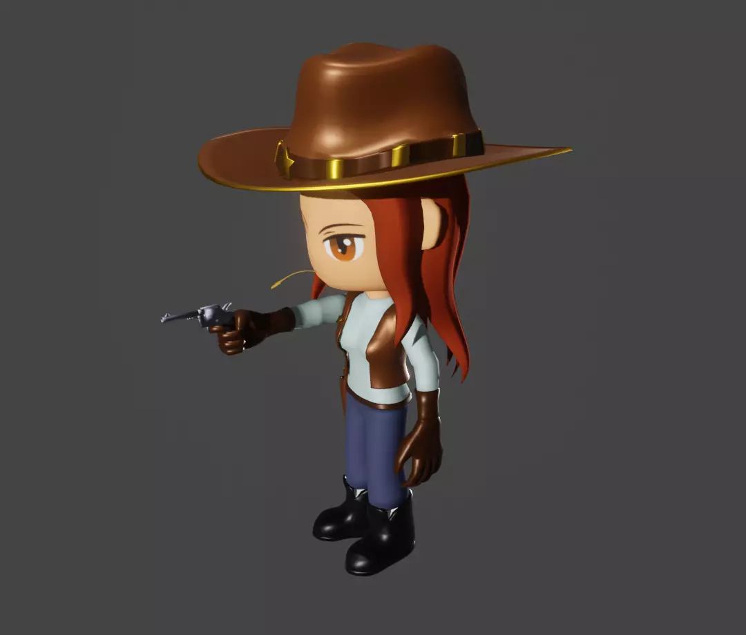 female sheriff- anime cartoon sheriff - cowgirl Low-poly 3D model