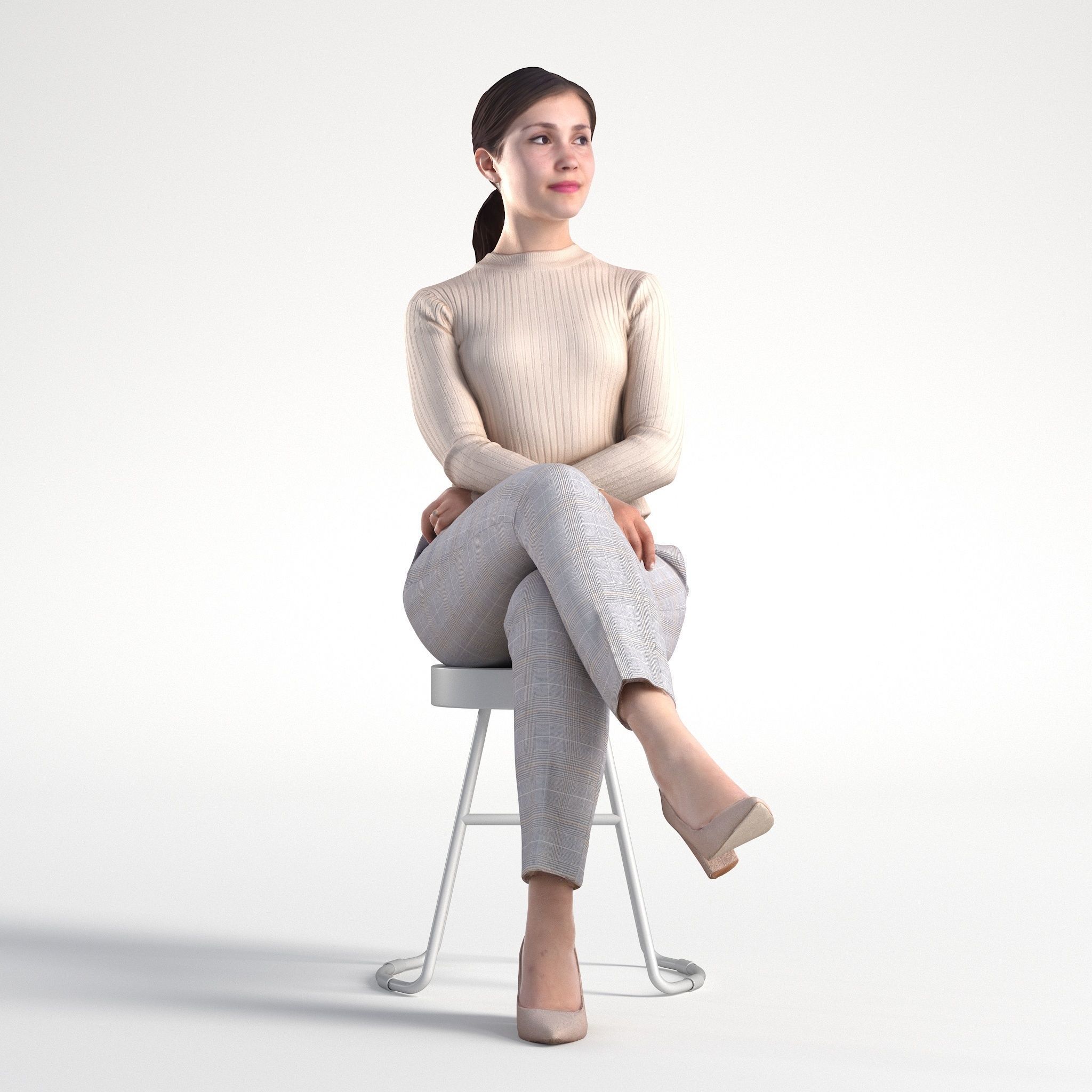 Woman Business Casual Sitting Low poly Kelly 1950 3D model_1