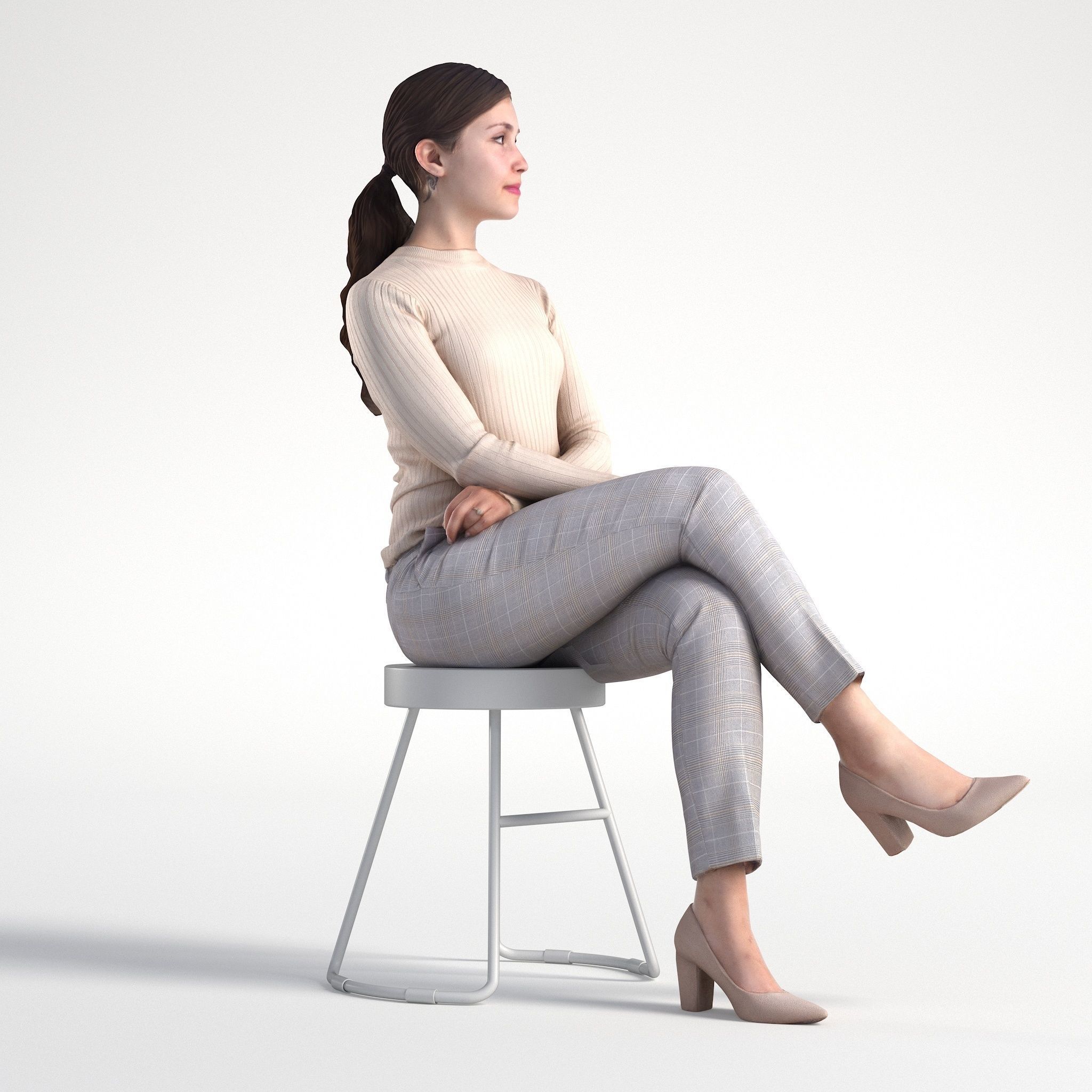 Woman Business Casual Sitting Low poly Kelly 1950 3D model_2