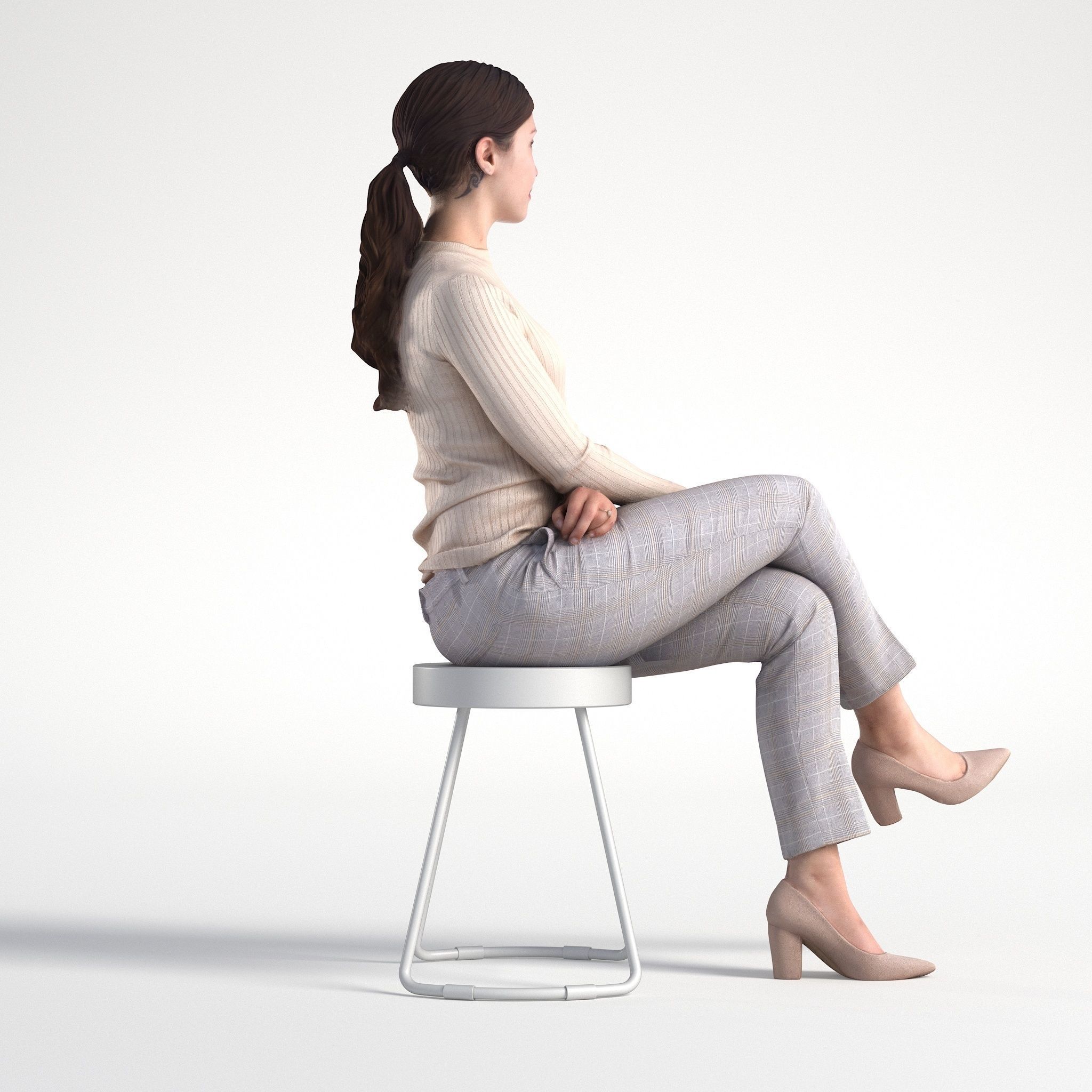 Woman Business Casual Sitting Low poly Kelly 1950 3D model_3