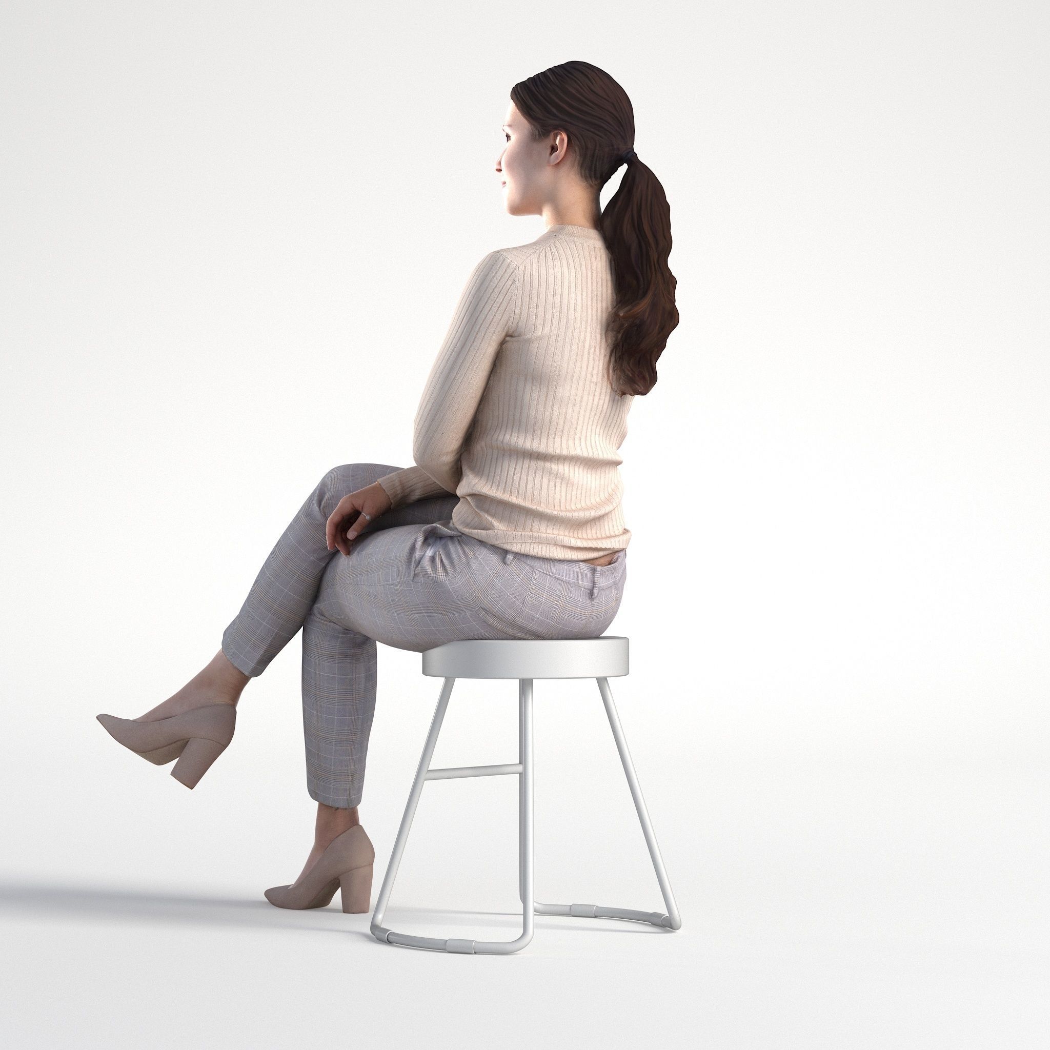Woman Business Casual Sitting Low poly Kelly 1950 3D model_6