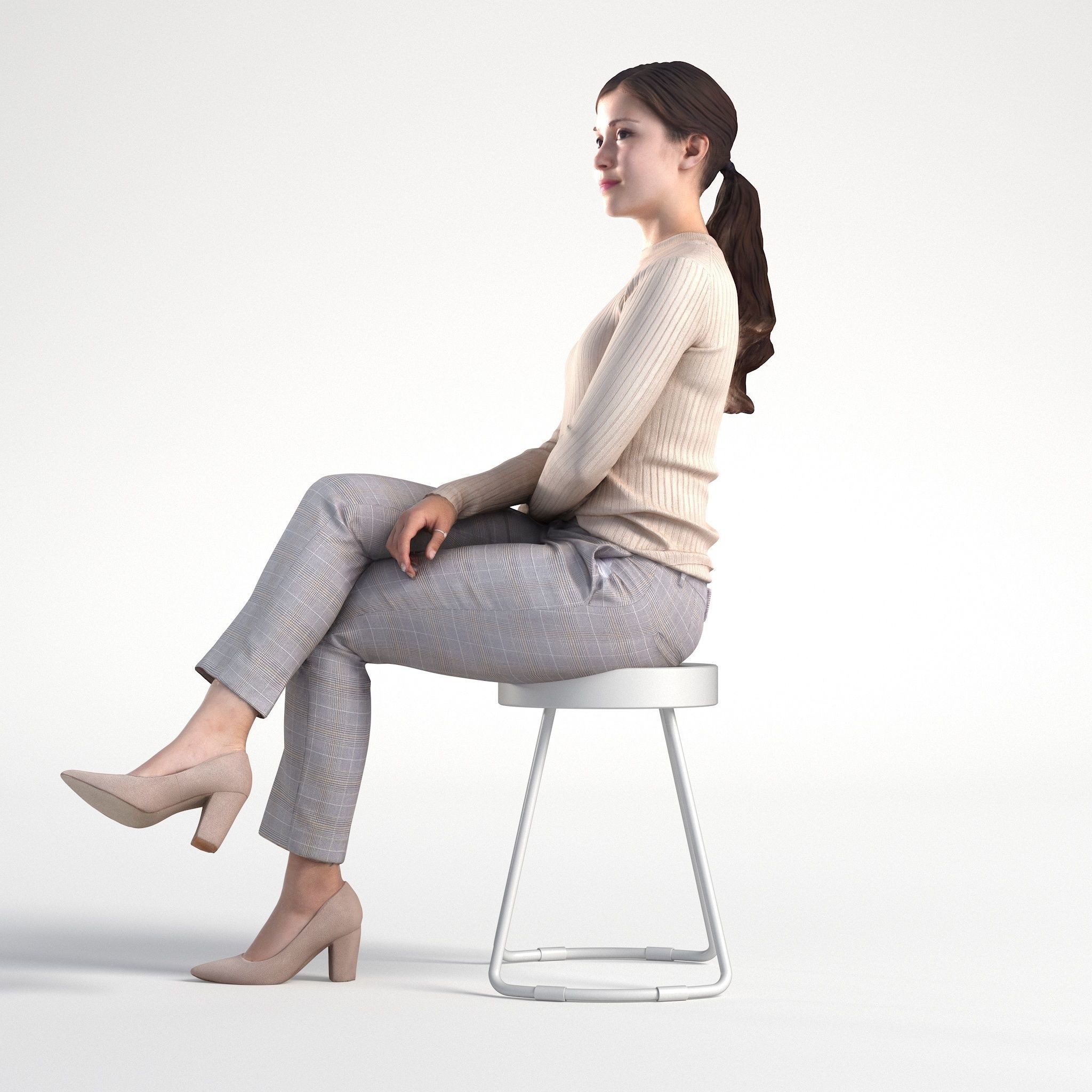 Woman Business Casual Sitting Low poly Kelly 1950 3D model_7