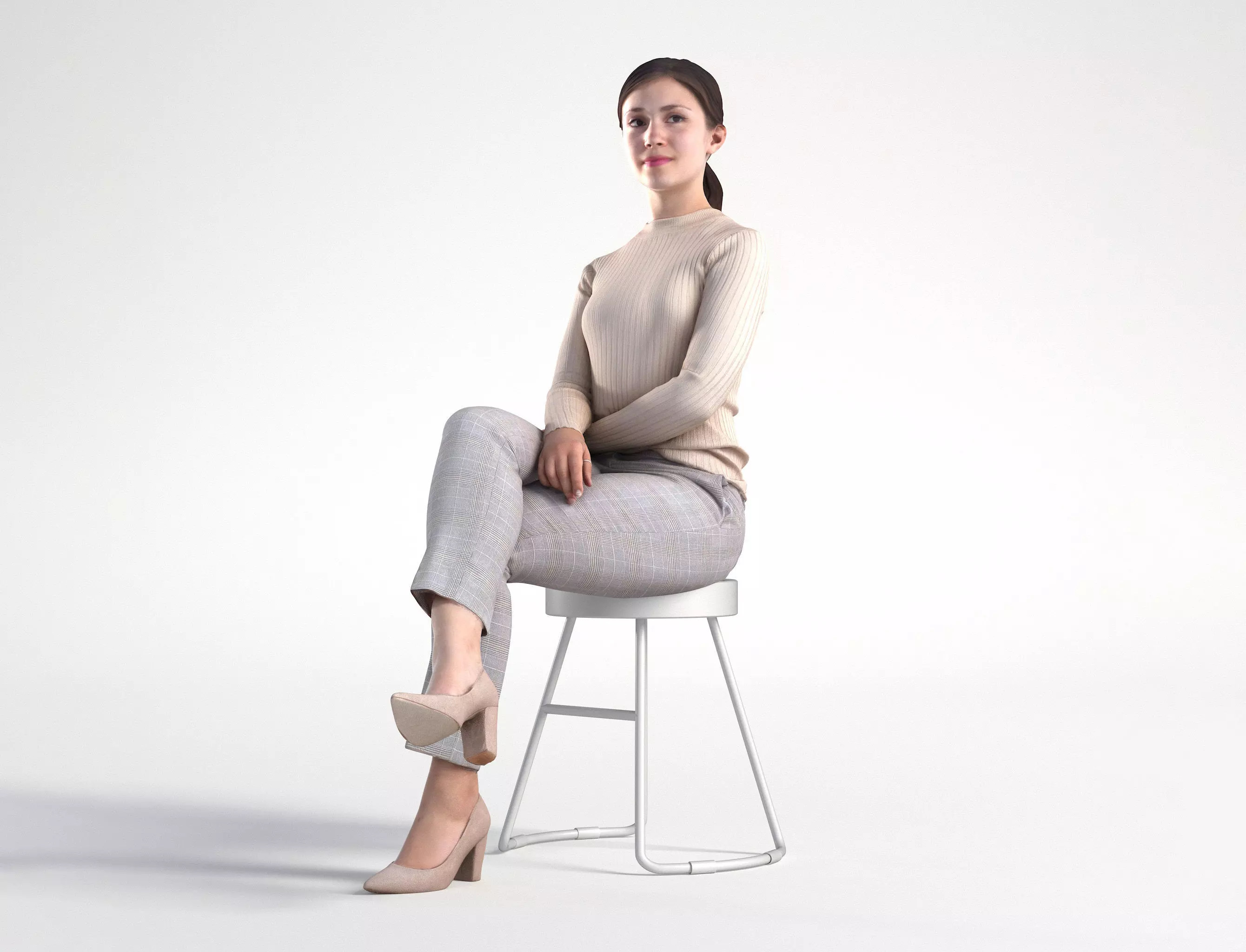 Woman Business Casual Sitting Low poly Kelly 1950 3D model_0