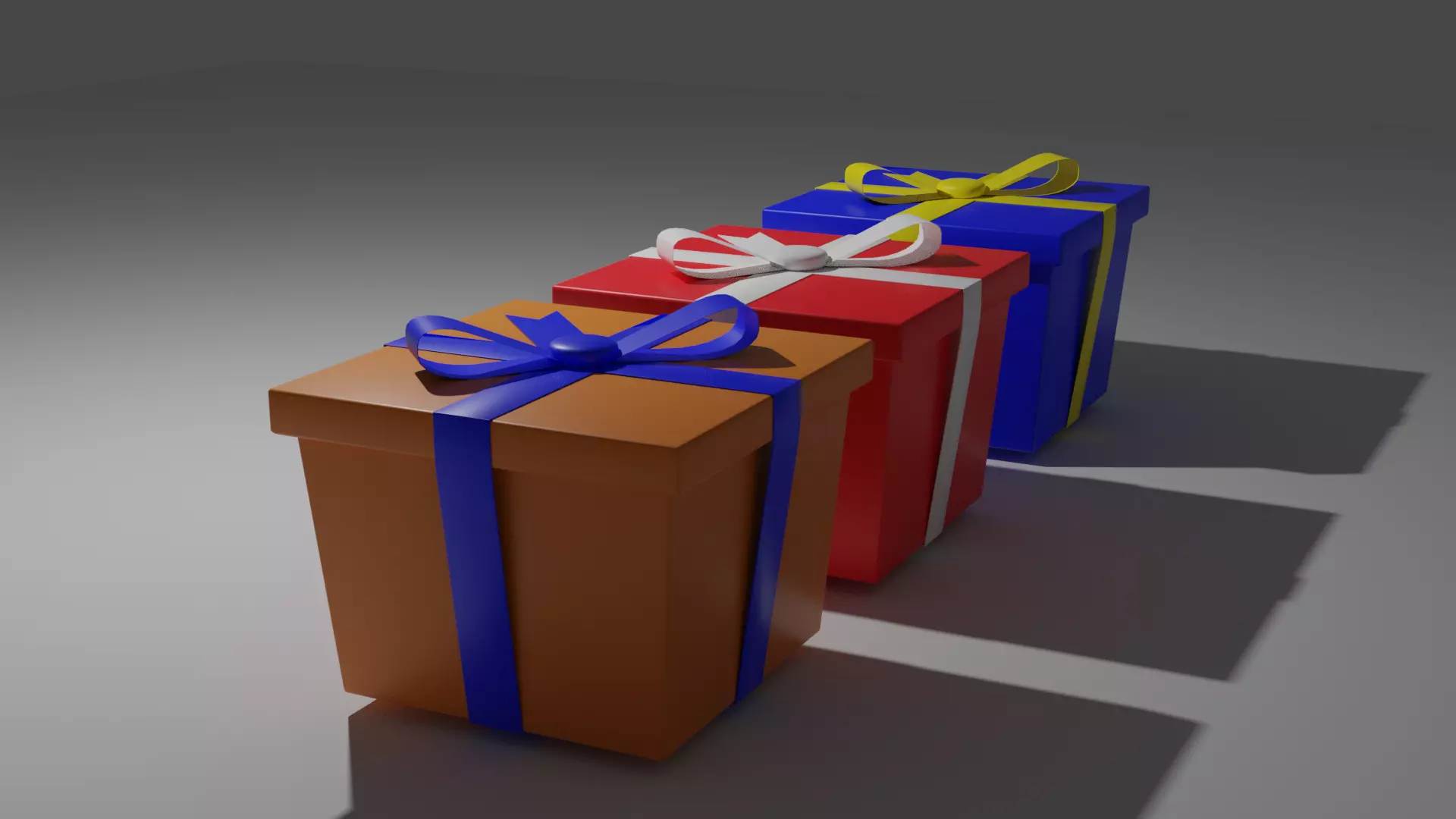GiftBox three gift boxes with ribbon Low-poly 3D model_0