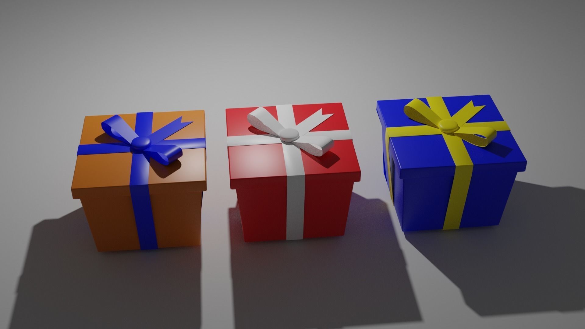 GiftBox three gift boxes with ribbon Low-poly 3D model_10