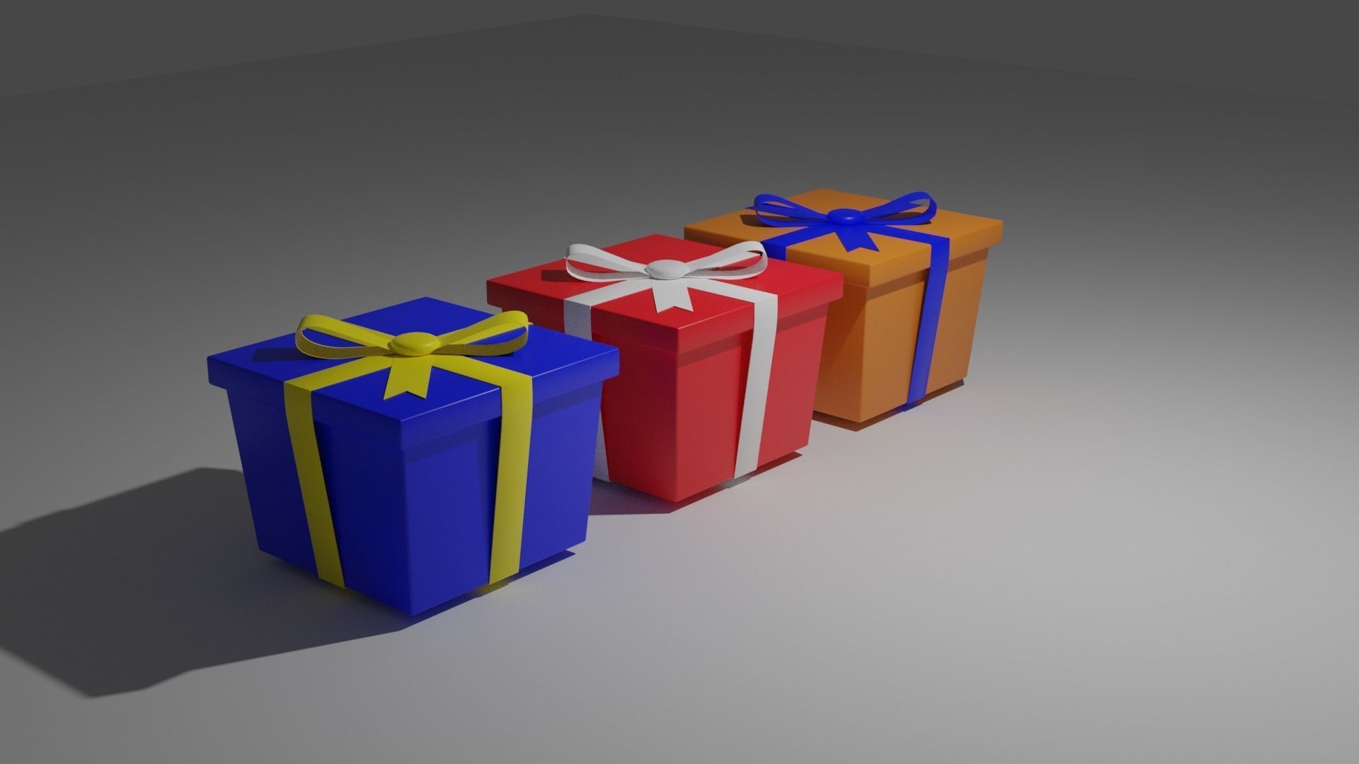 GiftBox three gift boxes with ribbon Low-poly 3D model_1