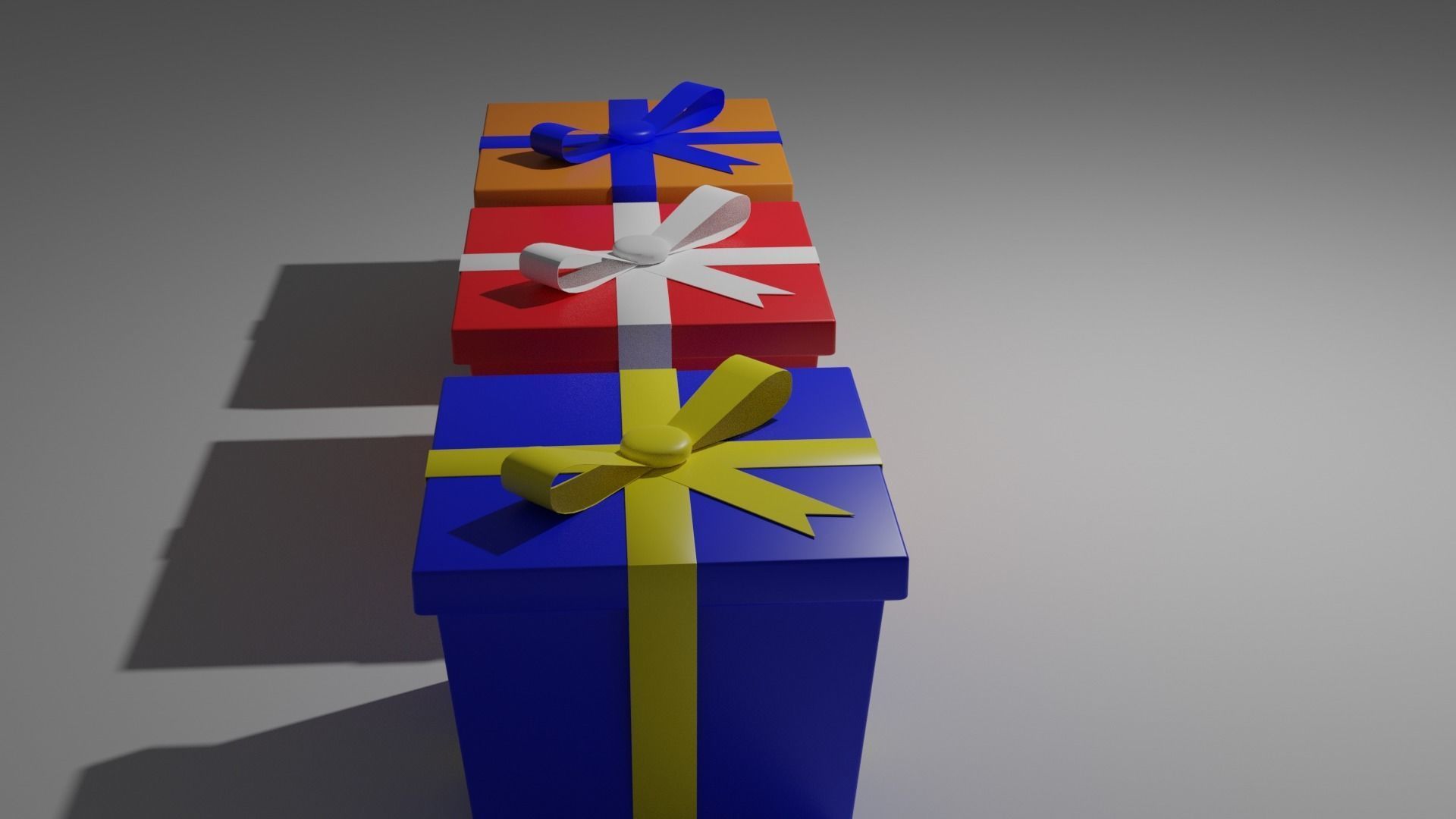 GiftBox three gift boxes with ribbon Low-poly 3D model_6