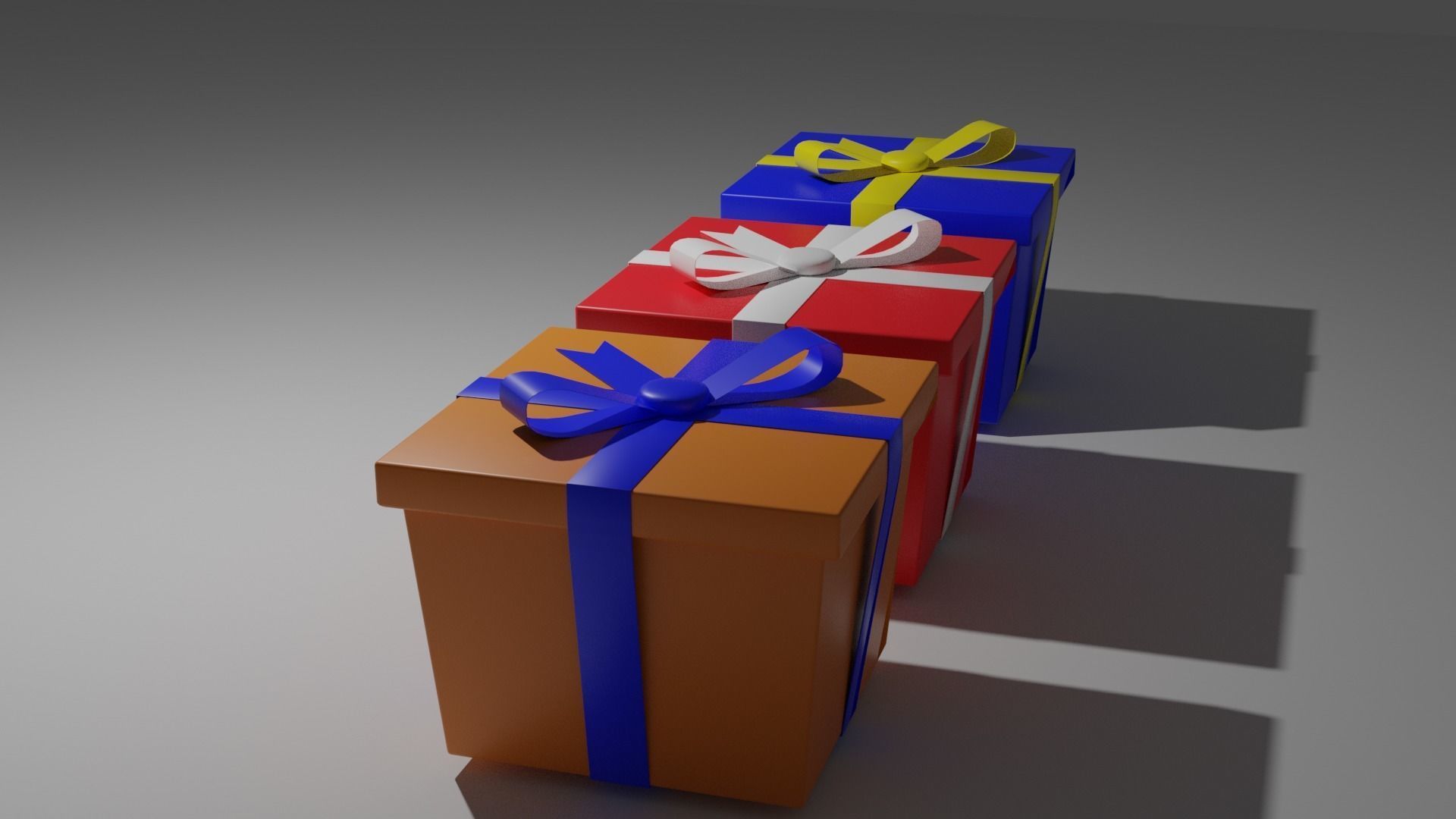 GiftBox three gift boxes with ribbon Low-poly 3D model_5