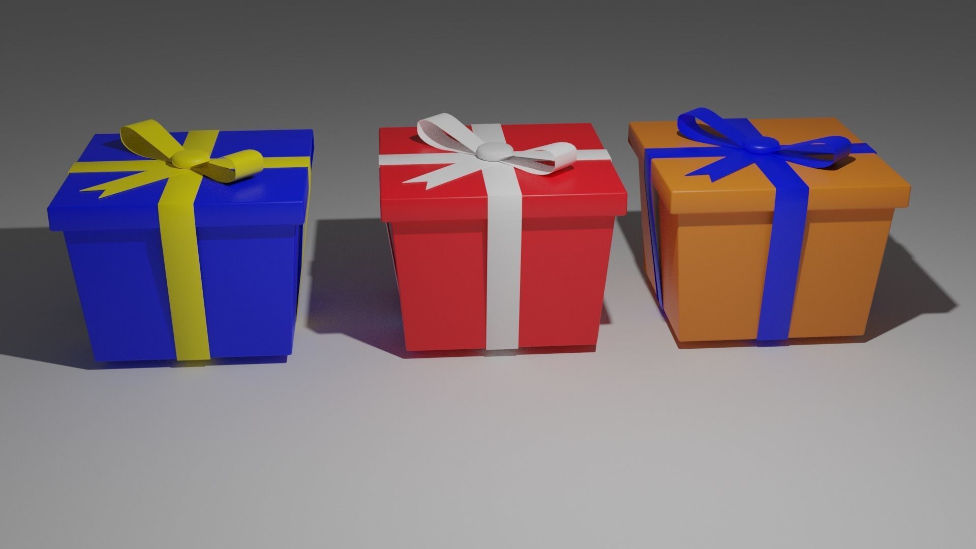 GiftBox three gift boxes with ribbon Low-poly 3D model_4