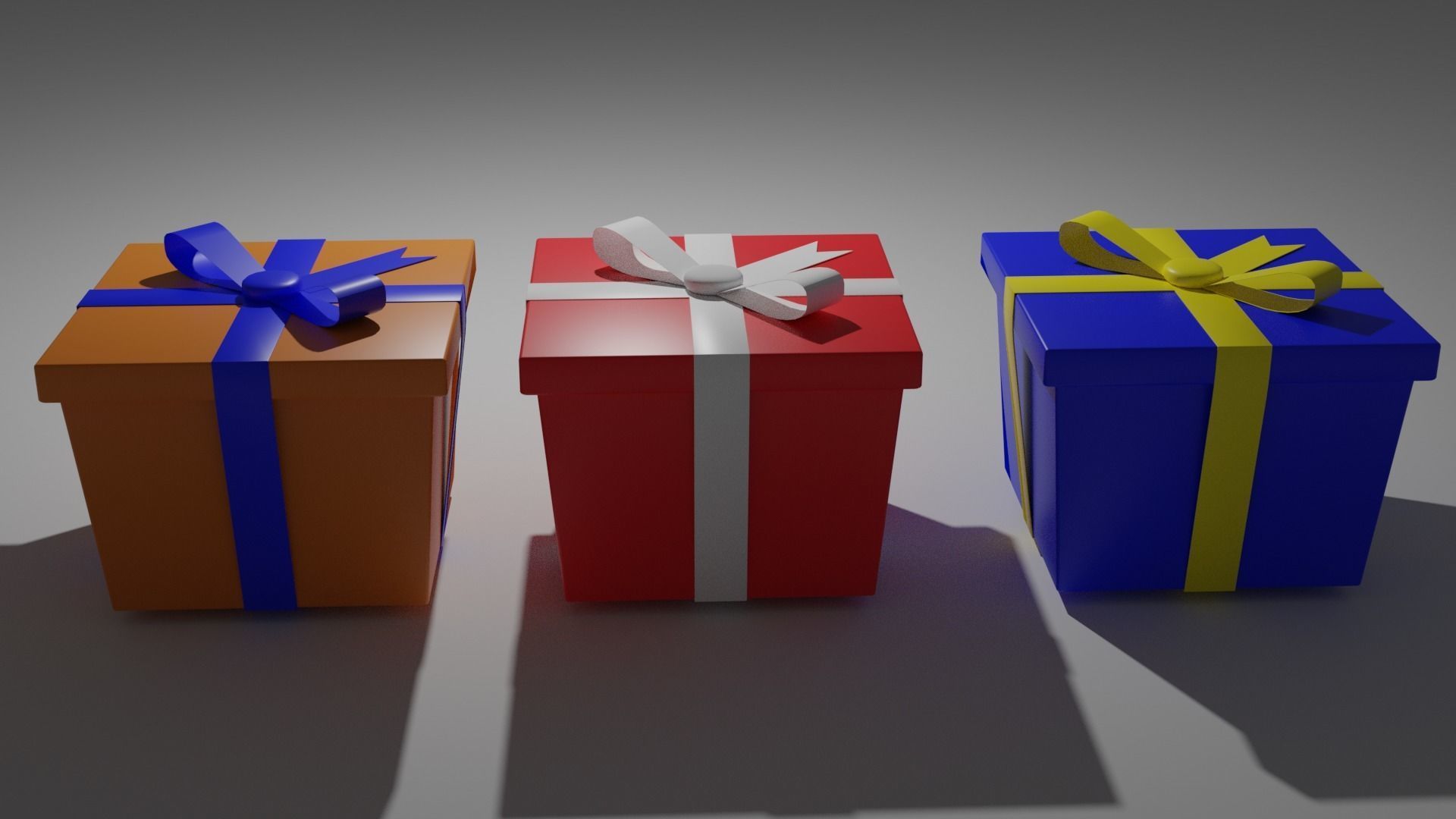 GiftBox three gift boxes with ribbon Low-poly 3D model_3