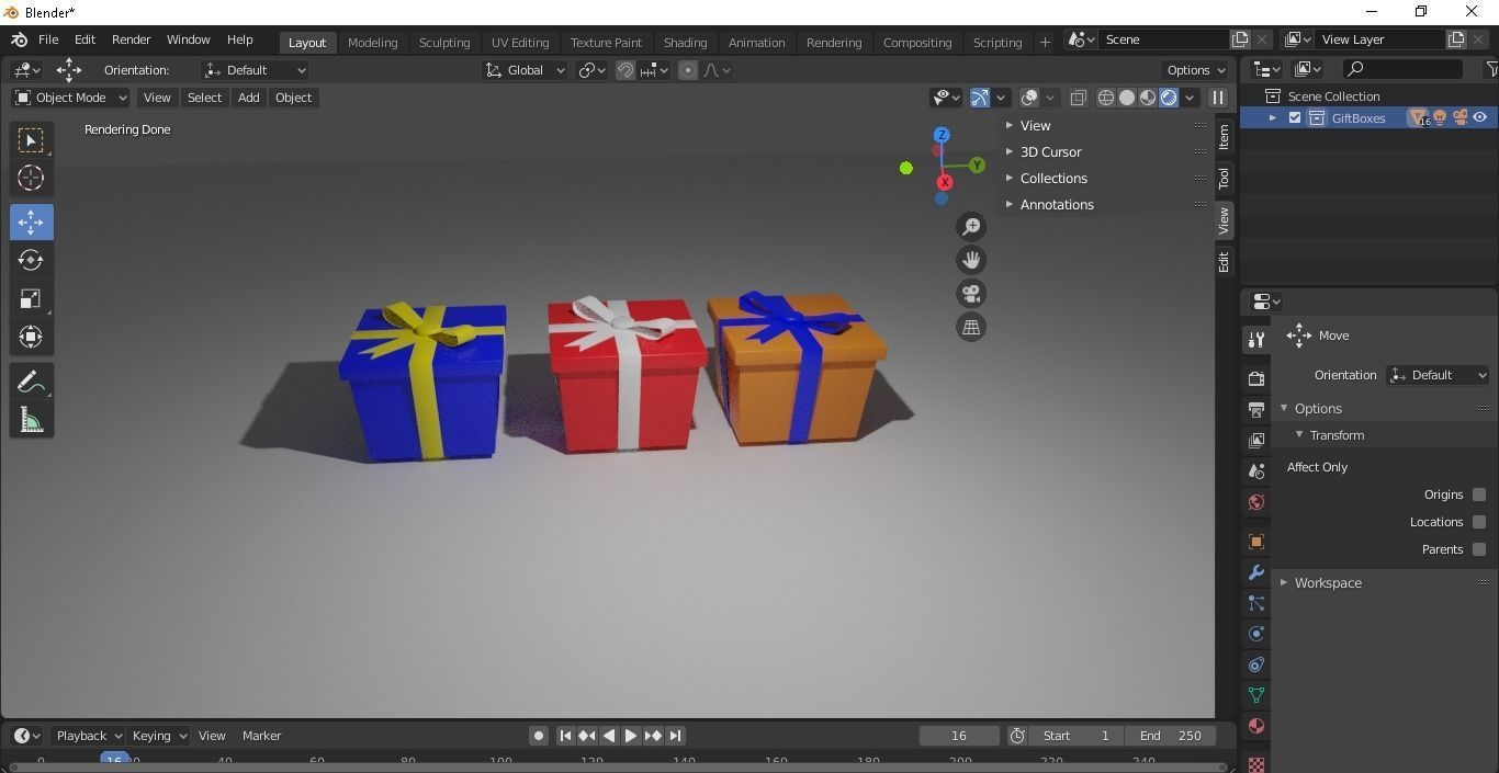 GiftBox three gift boxes with ribbon Low-poly 3D model_2