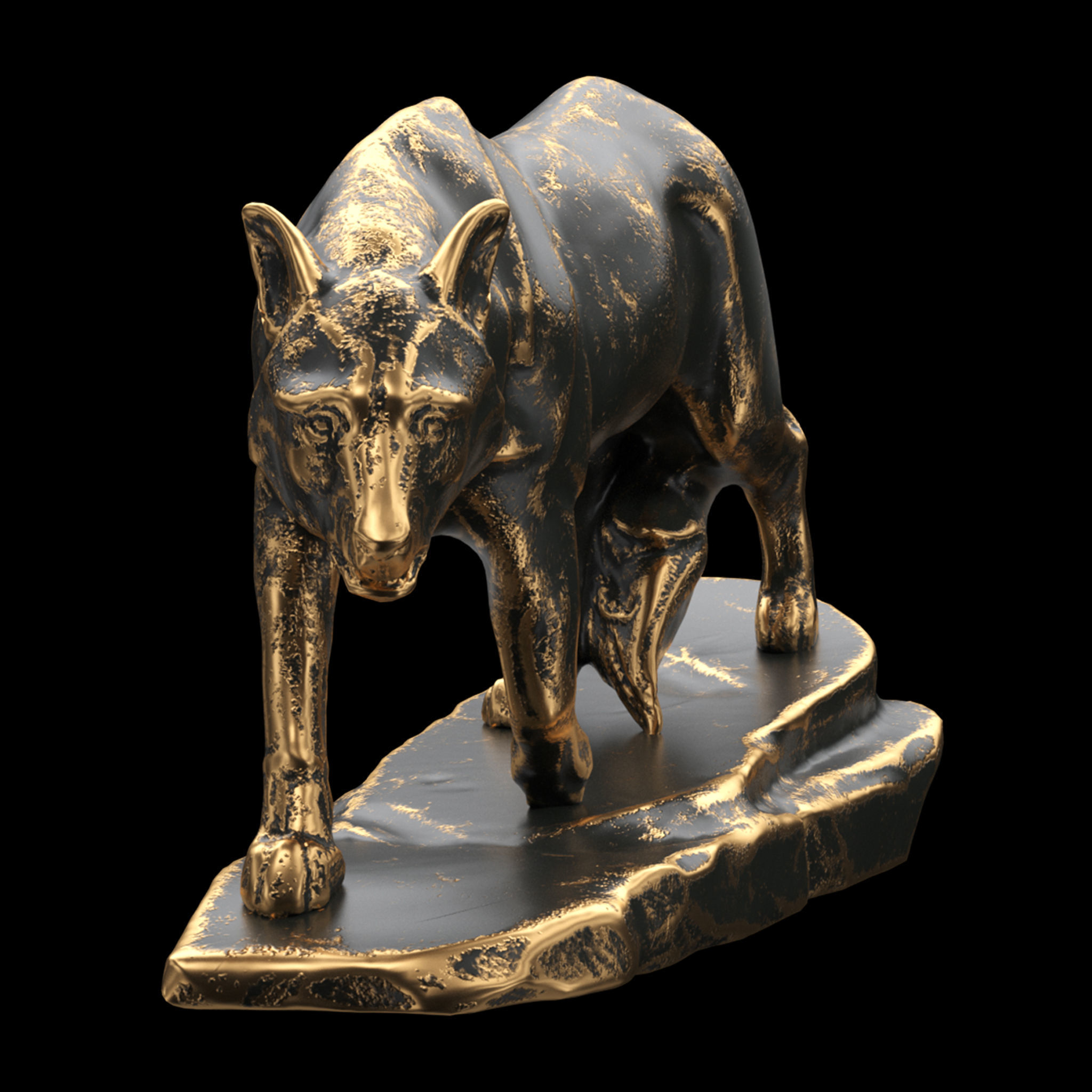 Wolf sculpture Low-poly 3D model_1