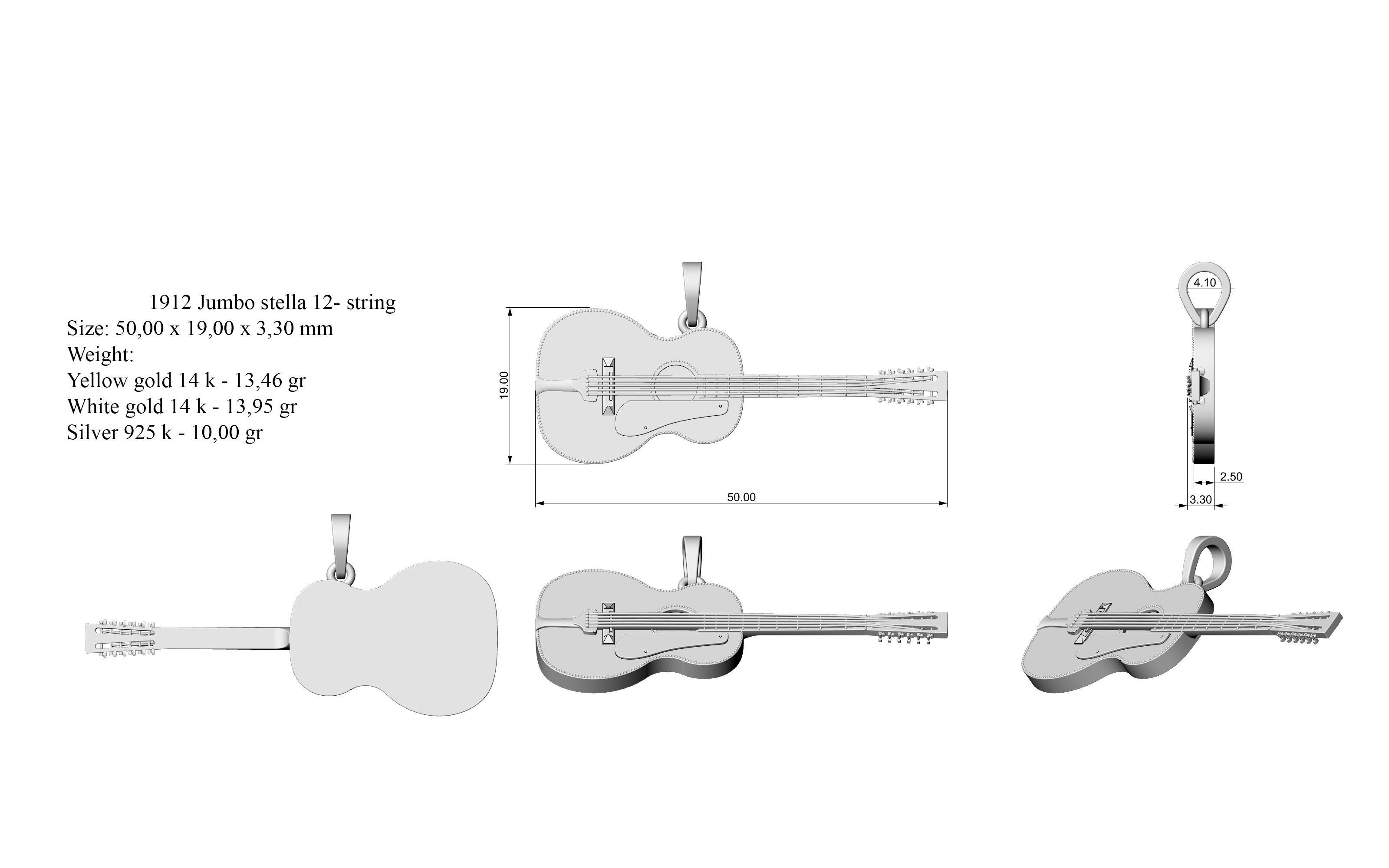 1912 Jumbo stella 12- string 2 versions 3D print model_8