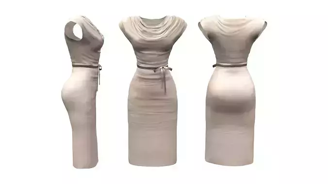 Drapped Cowl Dress With Belt Low-poly 3D model