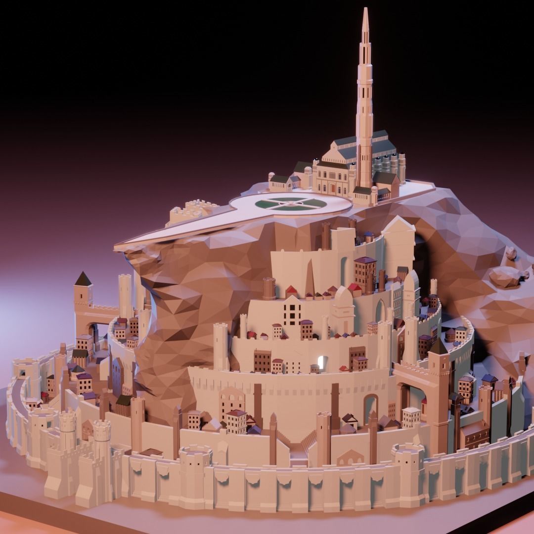 Minas Tirith from Lord of The Rings Low Poly Low-poly 3D model_19