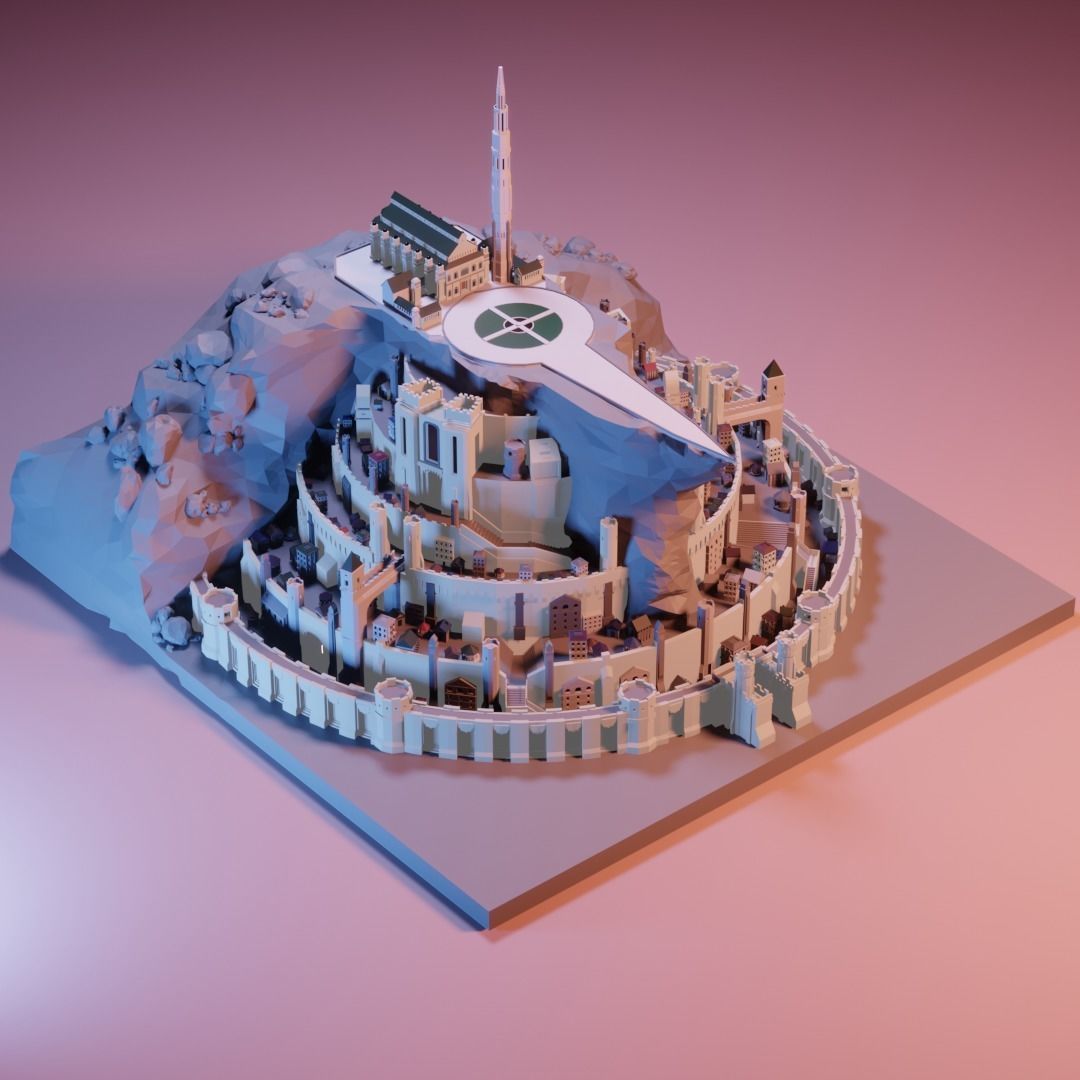 Minas Tirith from Lord of The Rings Low Poly Low-poly 3D model_18