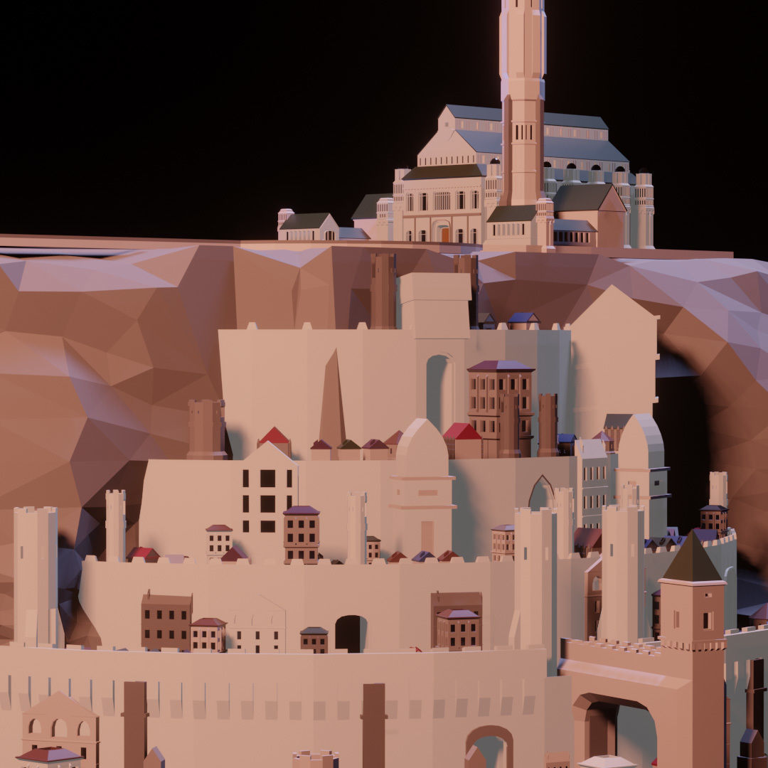 Minas Tirith from Lord of The Rings Low Poly Low-poly 3D model_6